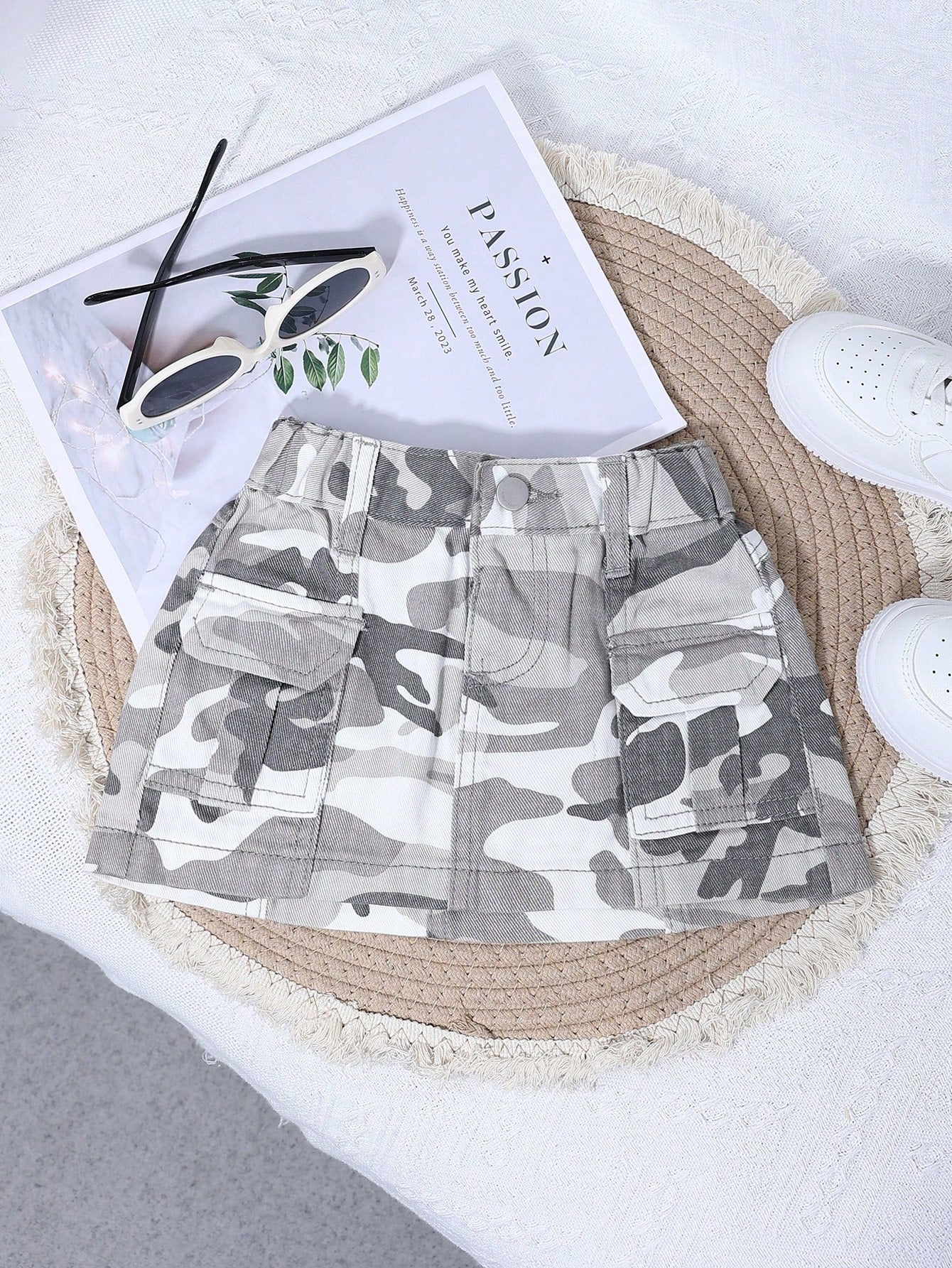 Streecool Kids Young Girl Summer Casual Camouflage Print Denim Utility Skirt