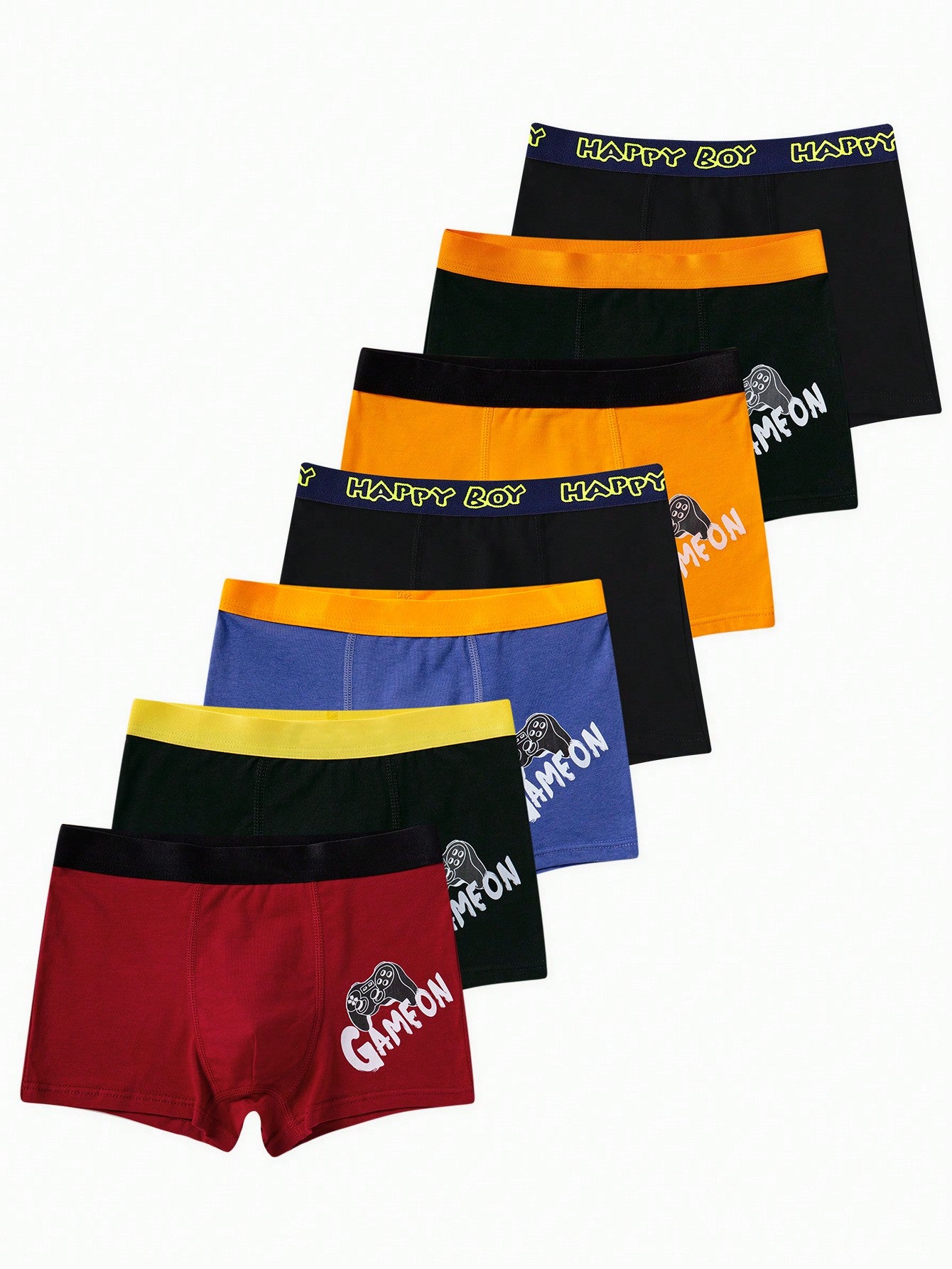 Tween Boy 7pcs Cartoon Graphic Letter Tape Waist Boxer Brief