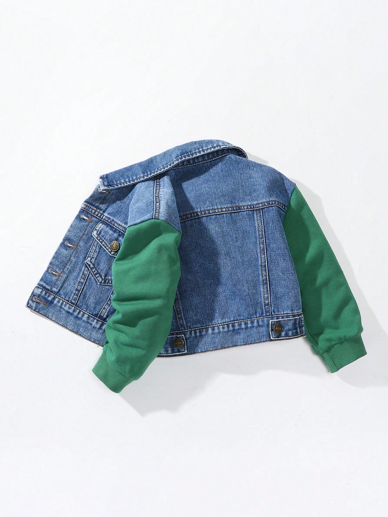 Young Boy Fashionable Oversized Casual Knitted Denim Jacket With Patchwork