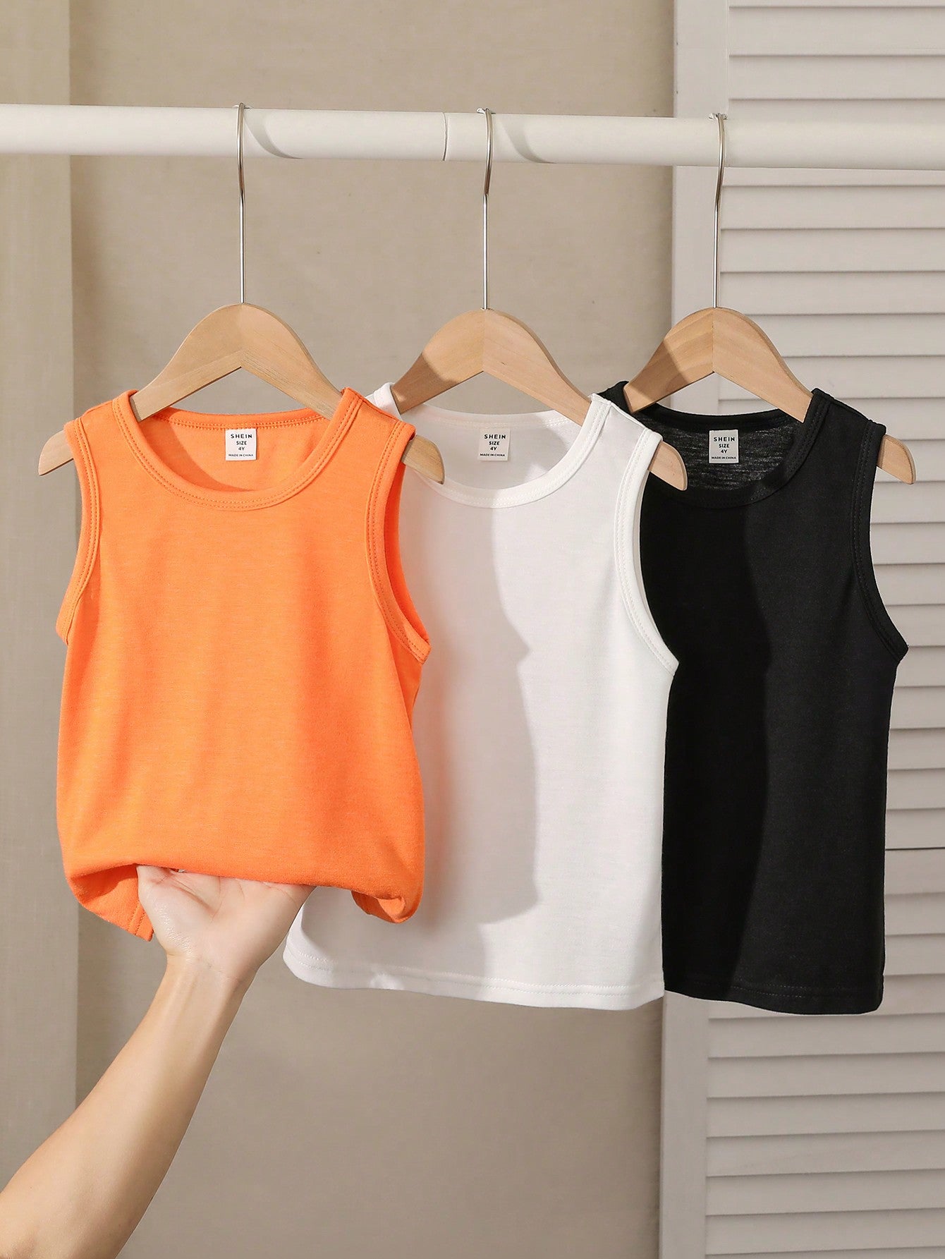 Young Boy 3pcs Casual Solid Summer Round Neck Tank Top