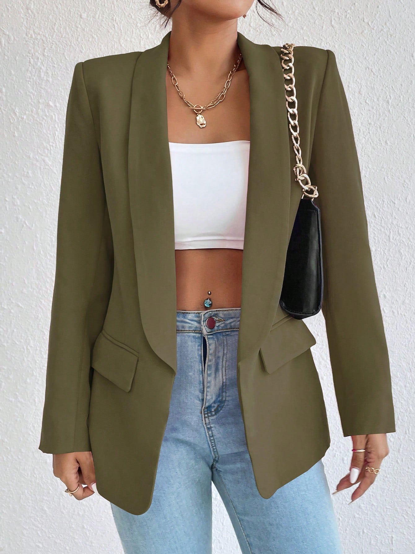 Solid Color Shawl Collar Blazer