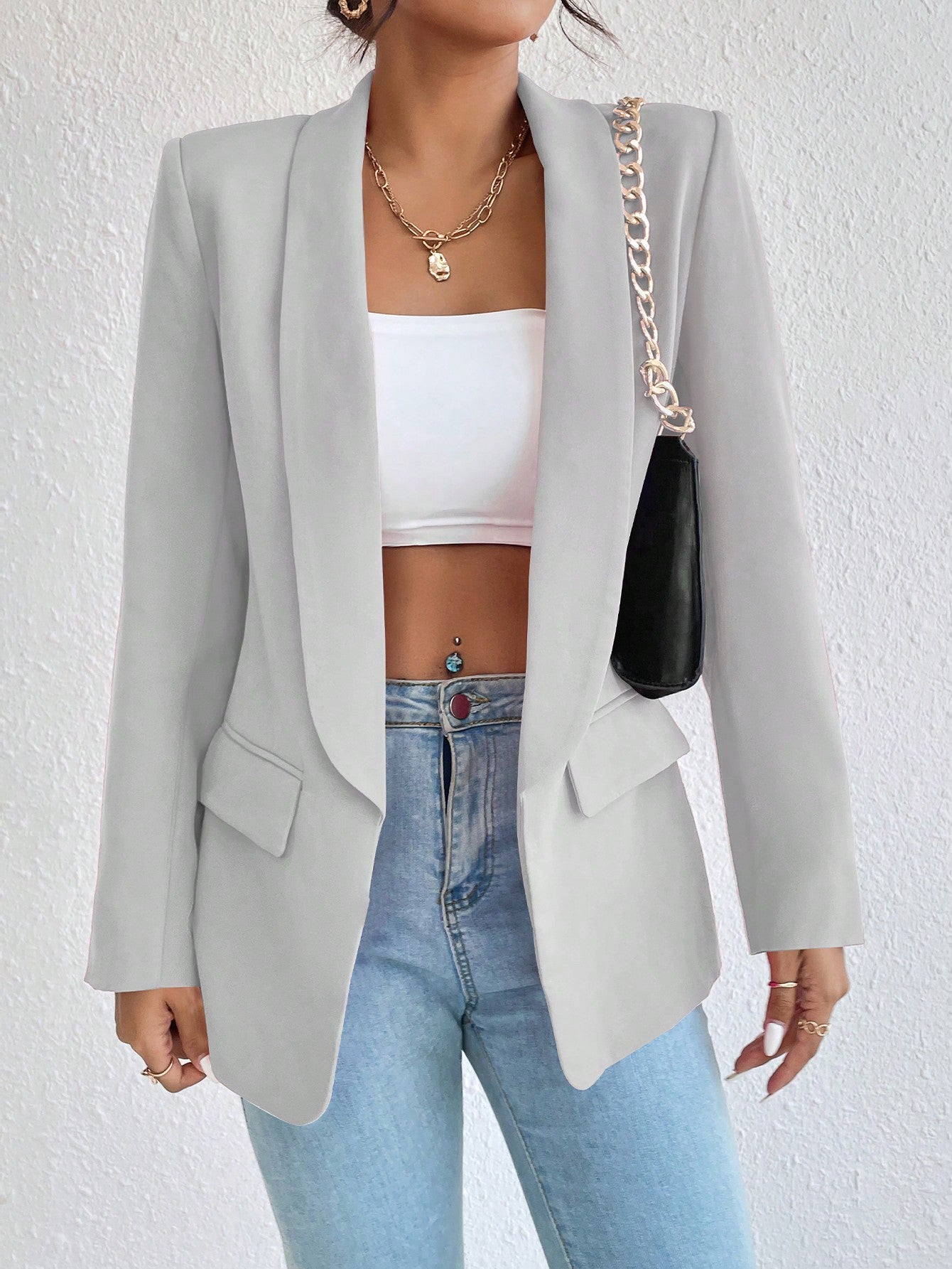 Solid Color Shawl Collar Blazer