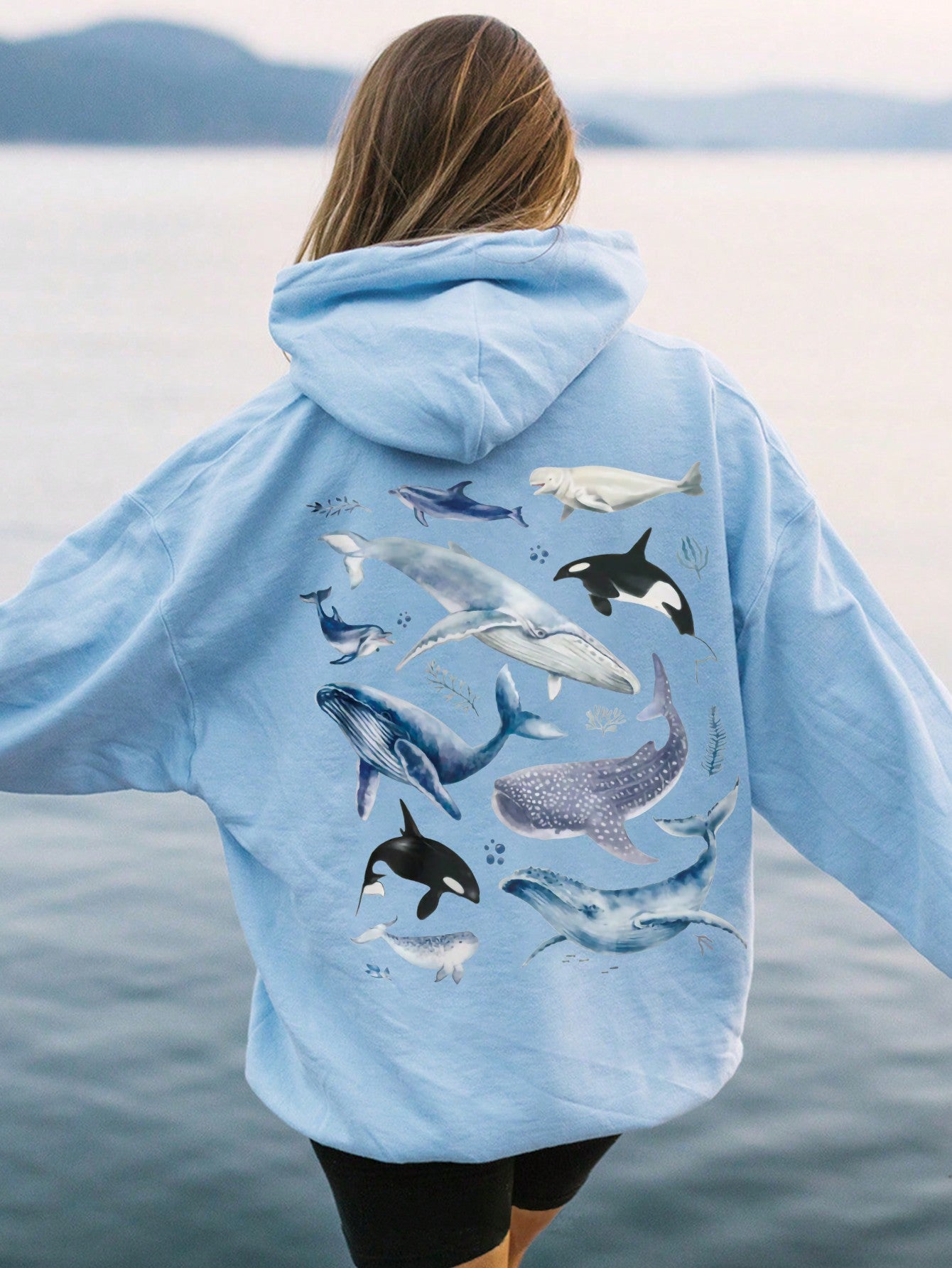 Women'S Shark Printed Hoodie