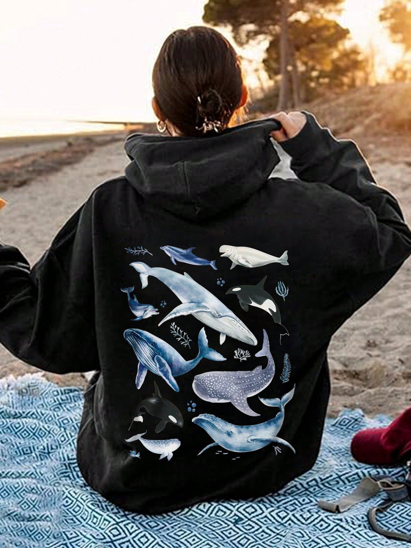 Women'S Shark Printed Hoodie