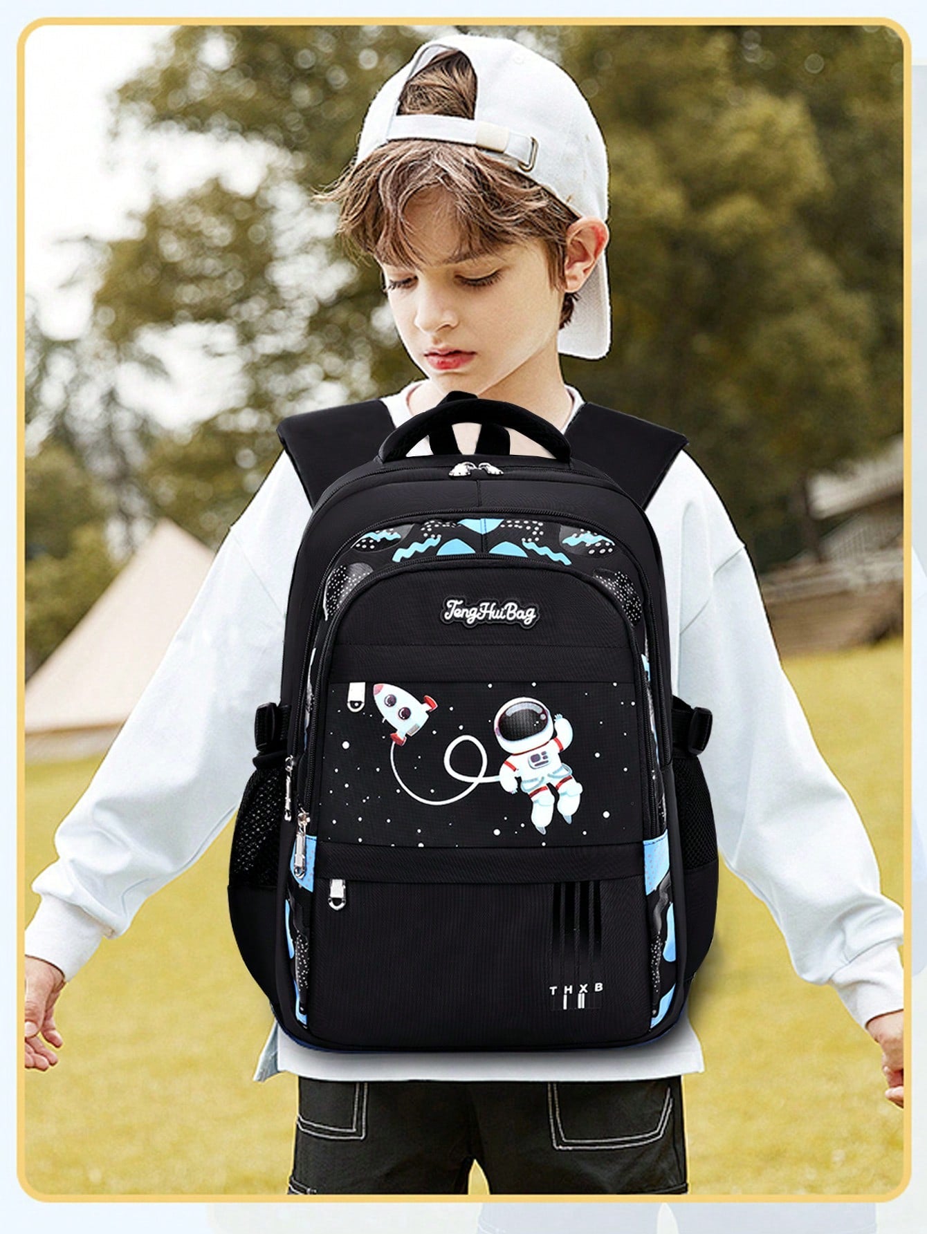 1pc Black New Astronaut Design School Bag For Primary Students 6-12 Years Old, Water Resistant Lightweight Kids Backpack, Spaceman Large Capacity Children Bag, Cute Internet Celebrity Style For Boys And Girls