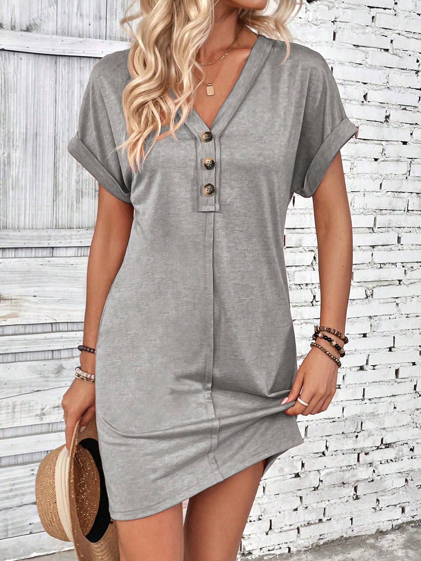 Women's Minimalist Solid Color Short Sleeve Summer Dress