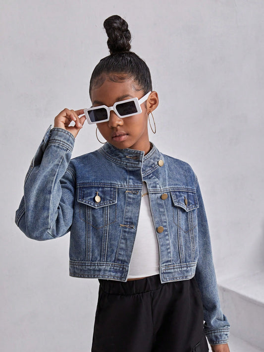 Streecool Kids TWEEN GIRL Vintage Street Y2K Motorcycle Denim Jacket