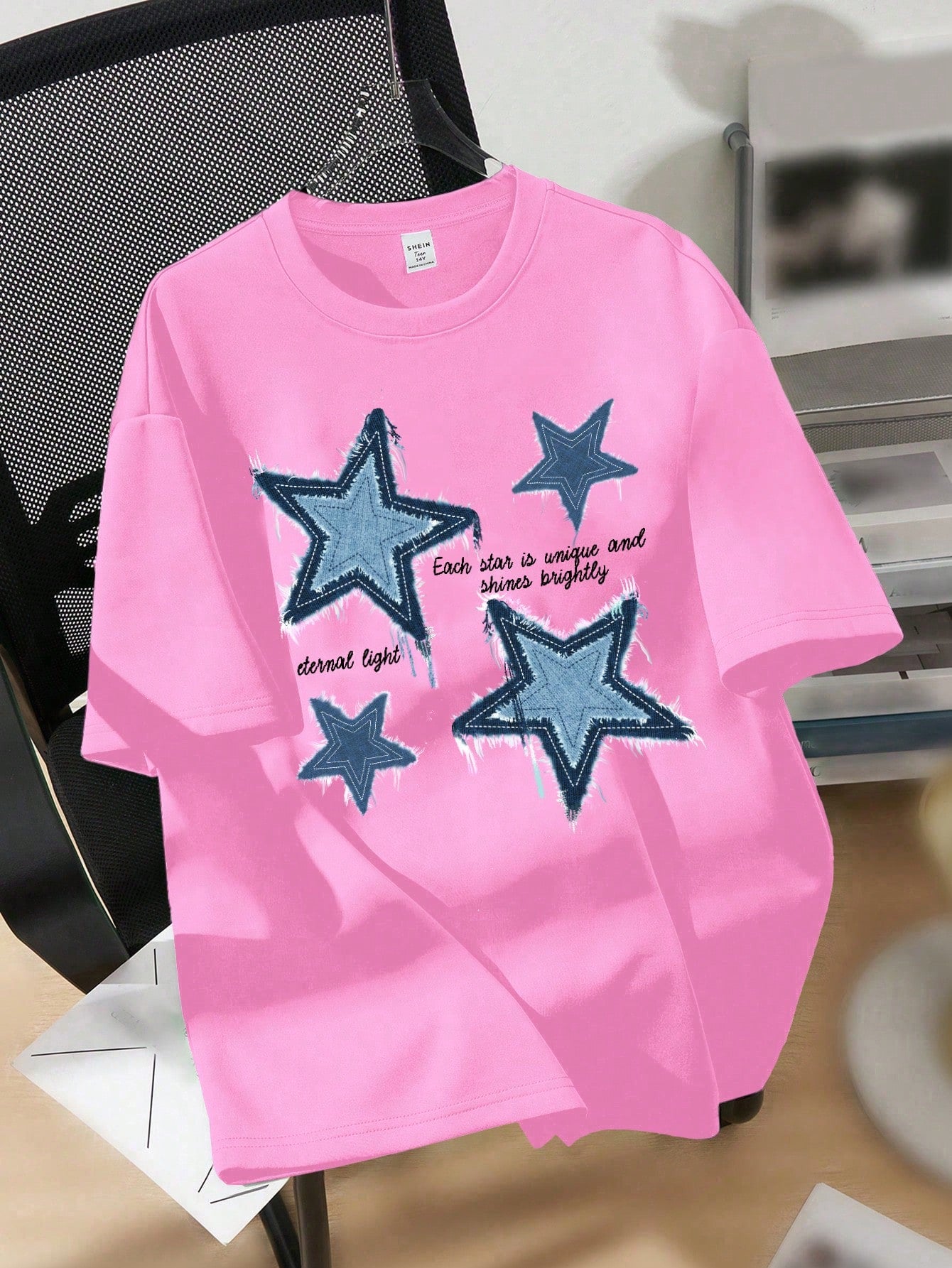 Oversized Women Star Pattern T-Shirt, Casual And Simple Round Neck Short Sleeve Super Loose Tee Each Star Is Unique And Shines Brightly Eternal Light