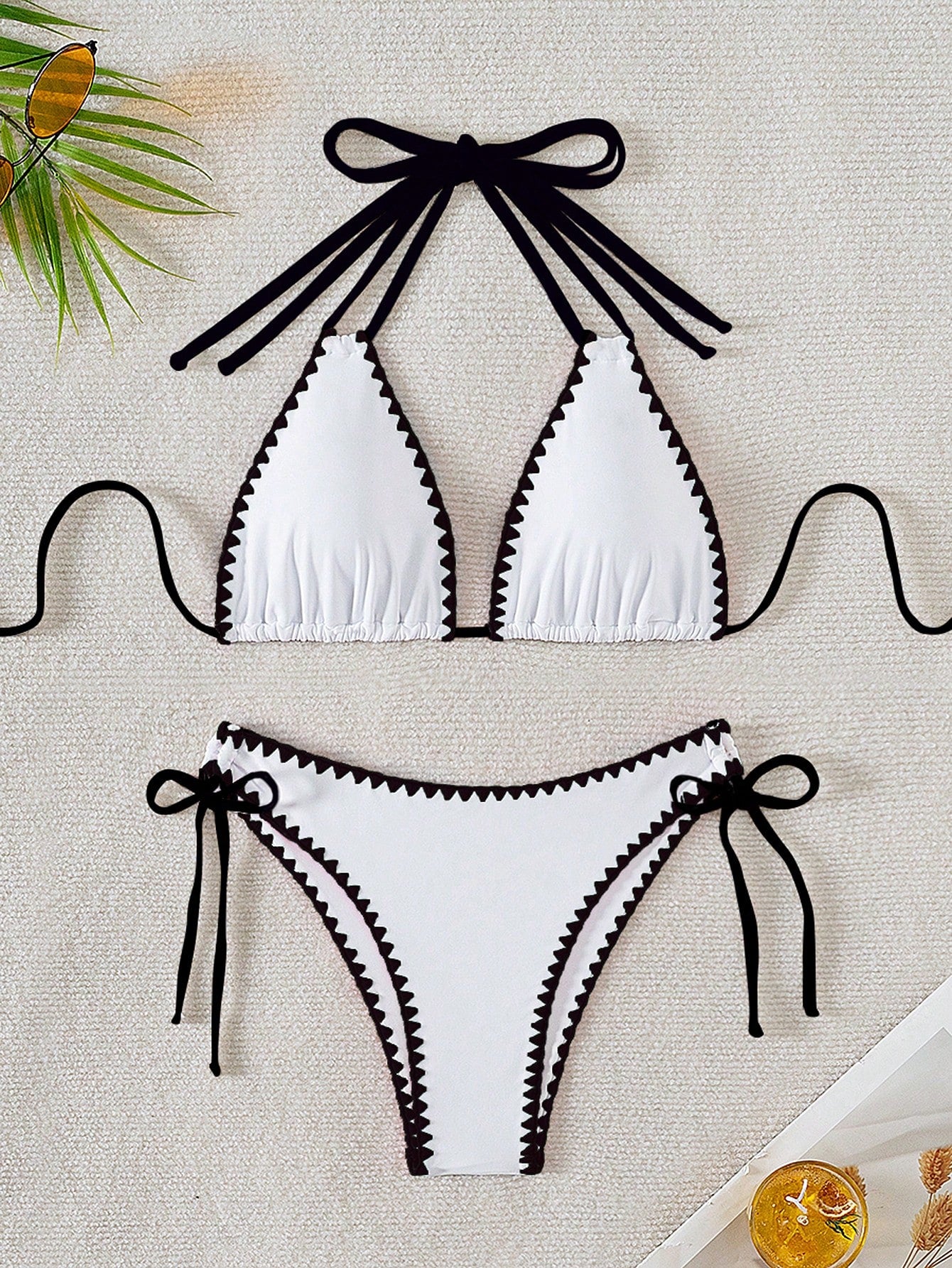 2024 New Arrival Women's Bikini Set With Shell Trim, Halter Neck Bikini Set Swimwear For Ladies Summer Beach