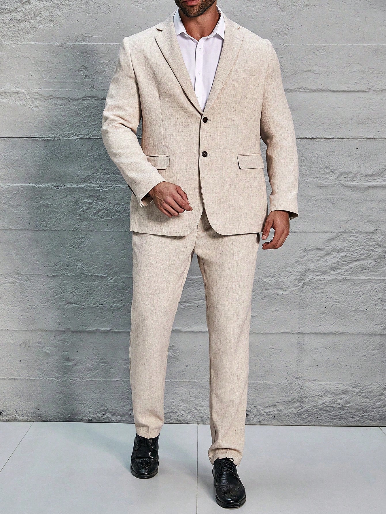 Men's Plus Size Solid Color Suit Set - Jacket And Trousers