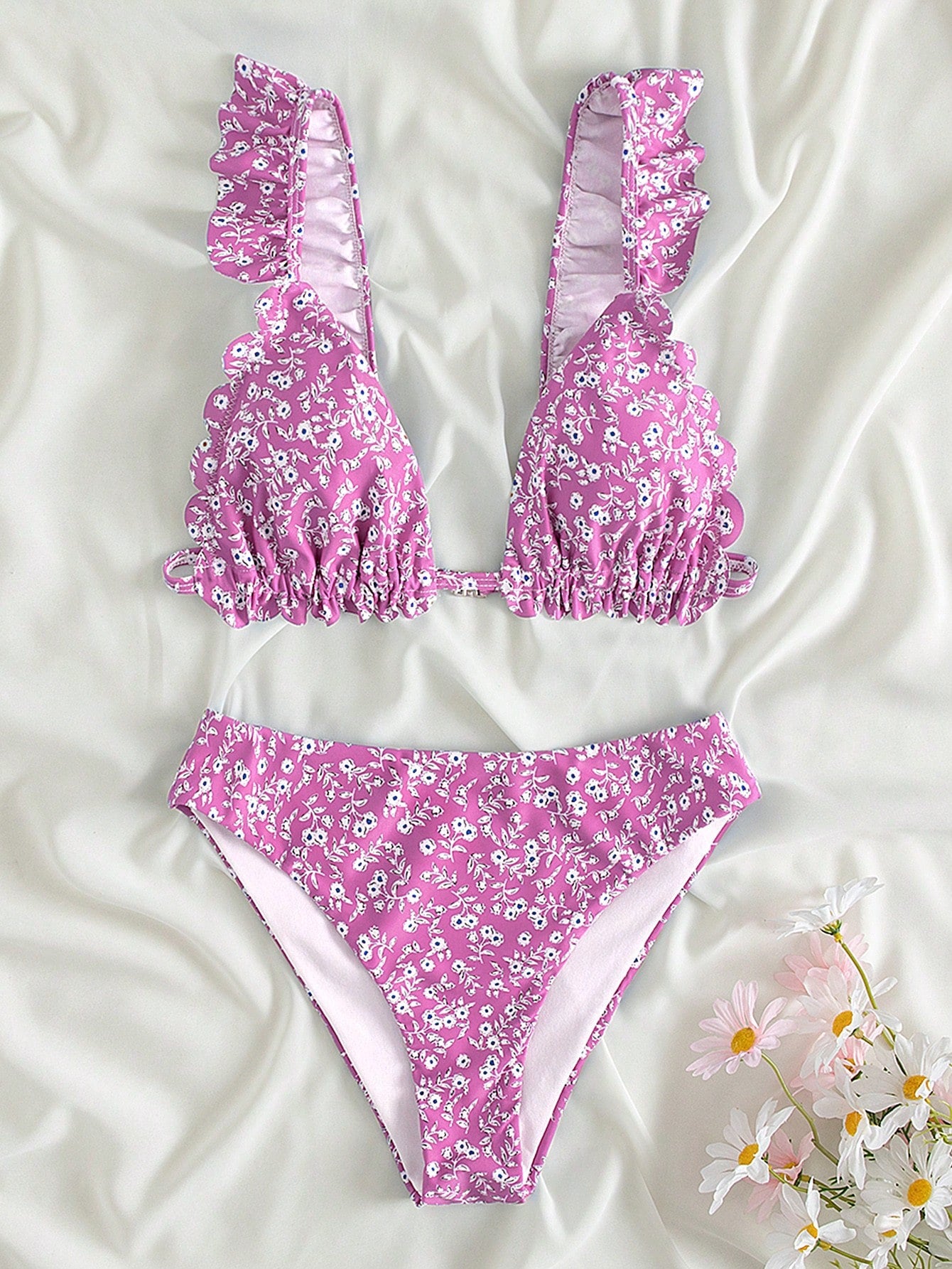 Teen Girls Ditsy Floral Frill Trim Bikini Set Summer Beach