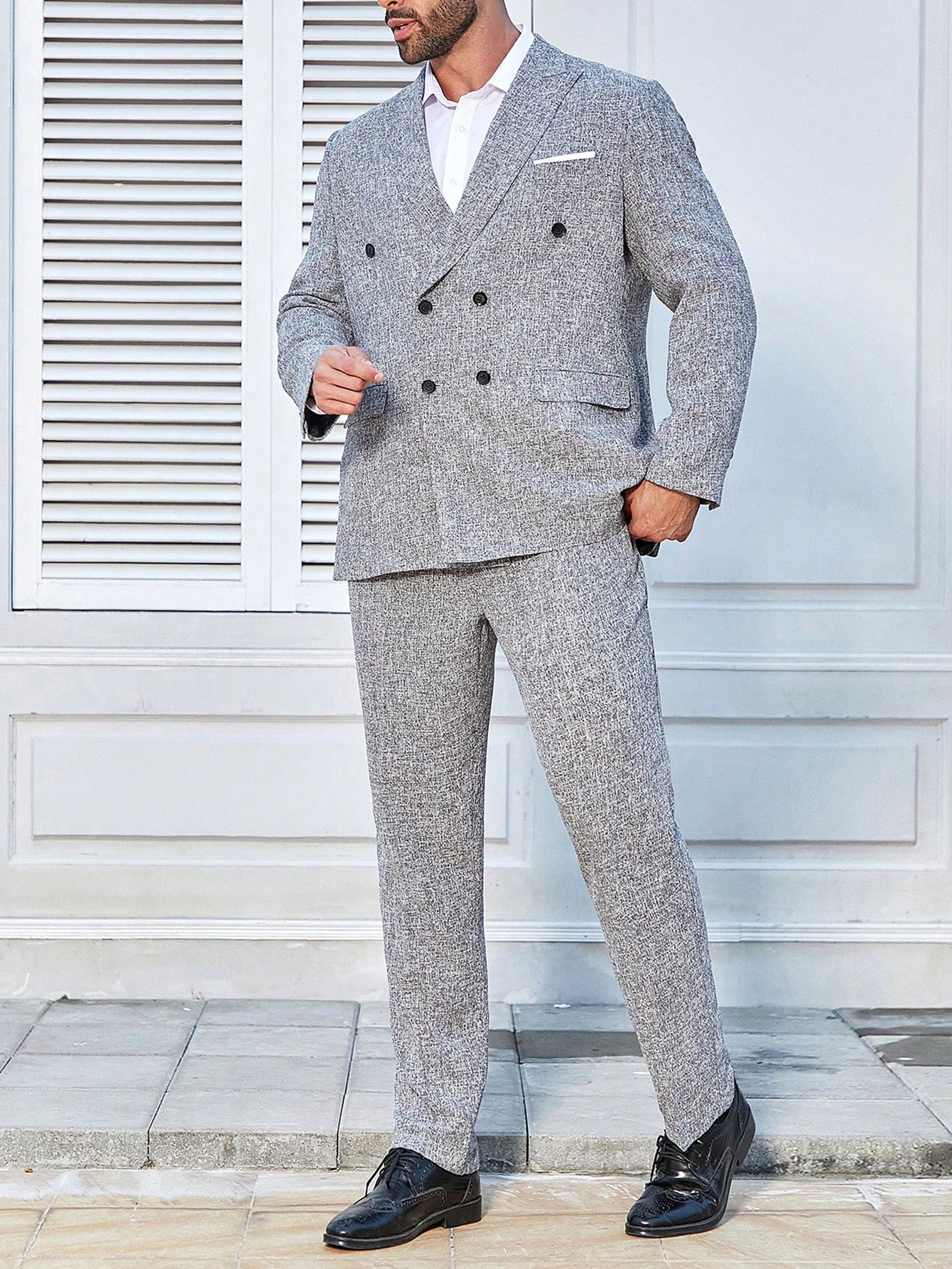 Men's Plus Size Double Breasted Jacket And Pants Suit