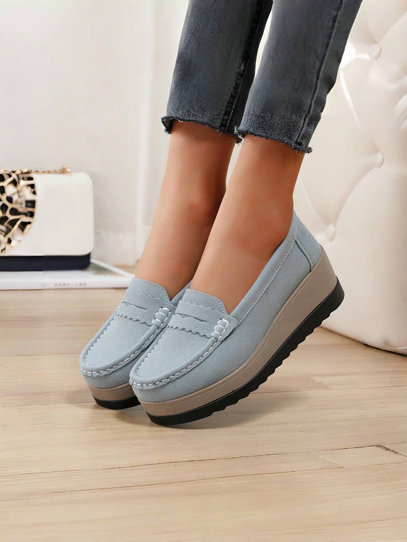 2024 Spring New Women's Thick-Soled Loafers, Slip-On Shoes With Non-Slip Soft Soles And Hollow-Out Design, Size 41