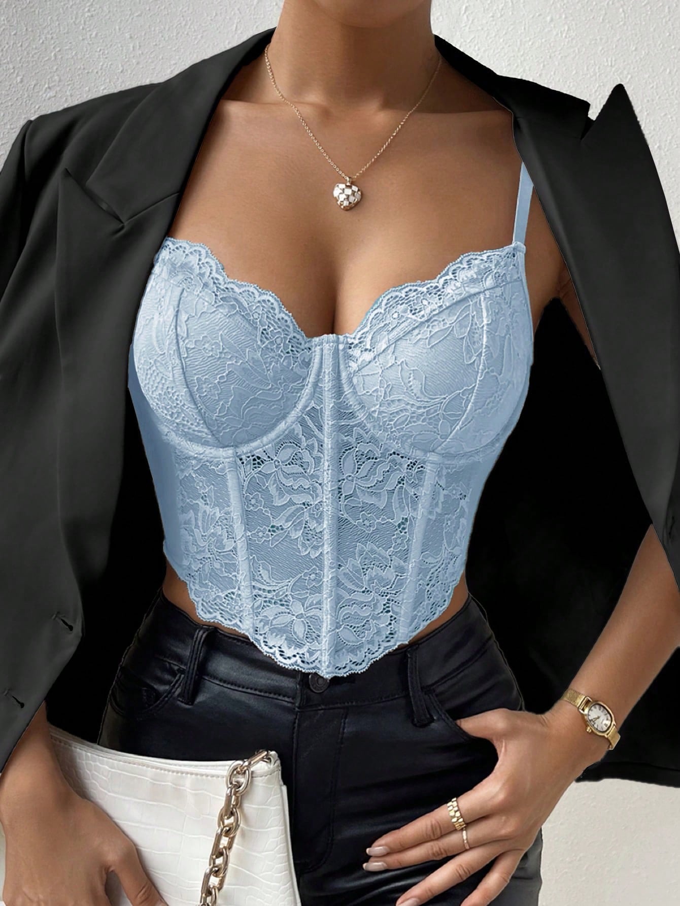 Lace Panel Asymmetrical Hem Bustier Cami Top