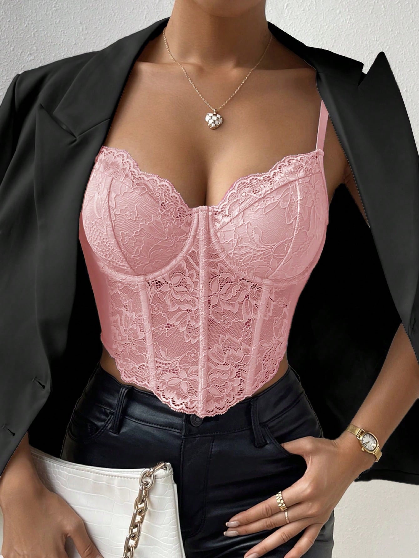 Lace Panel Asymmetrical Hem Bustier Cami Top