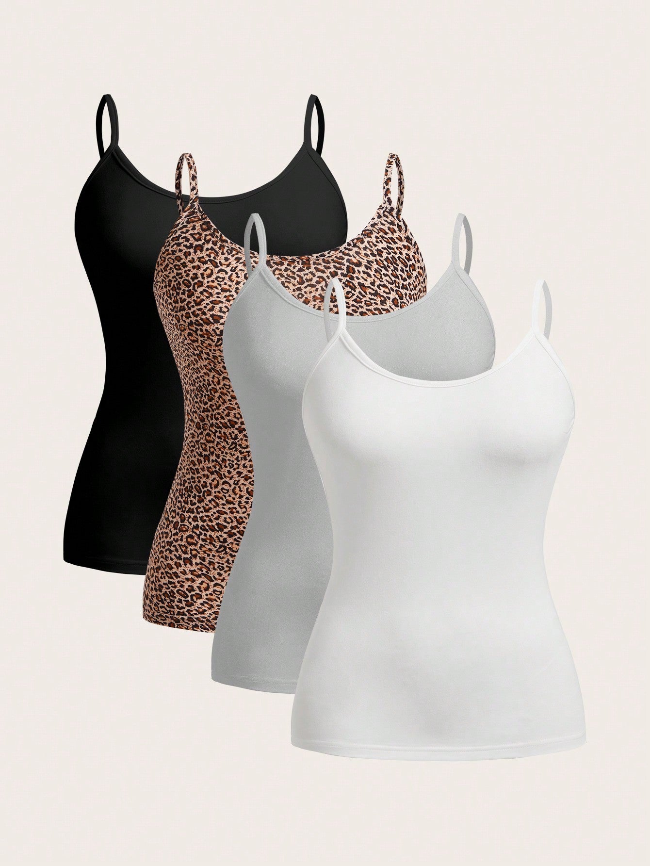 4pcs Casual All-Match Tank Tops Set For Women, Slim Fit, Suitable For Summer