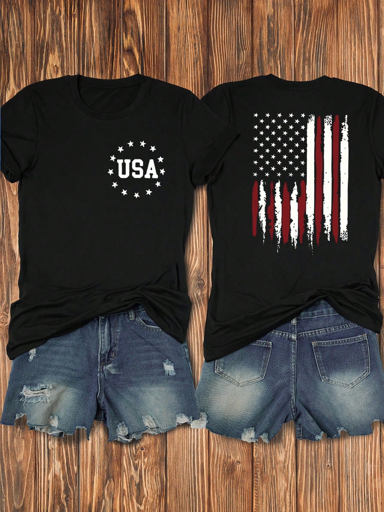 Plus Size Women's Round Neck Short Sleeve Casual T-Shirt With American-Themed Print