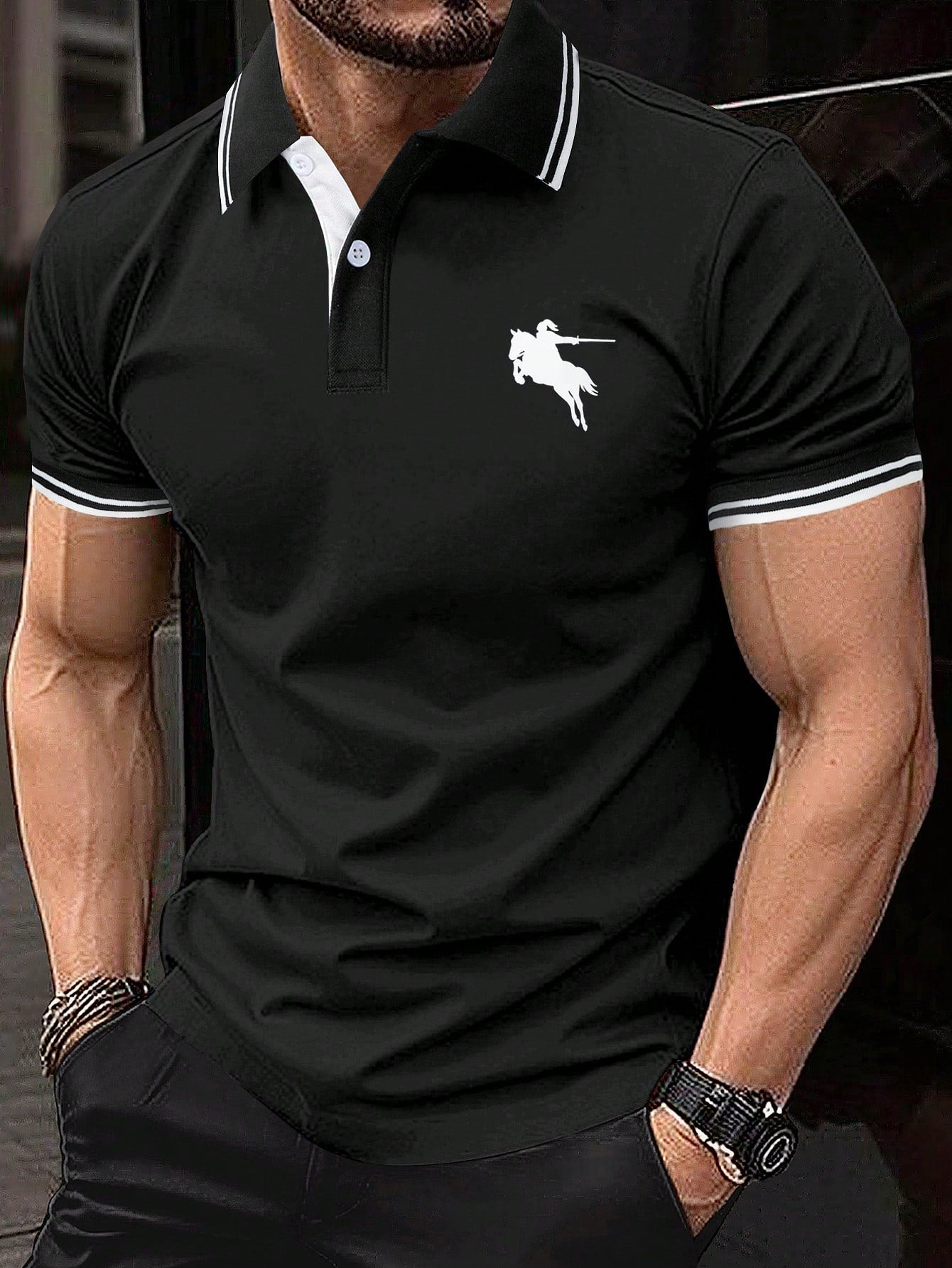 Men's Horseman Print Polo Shirt