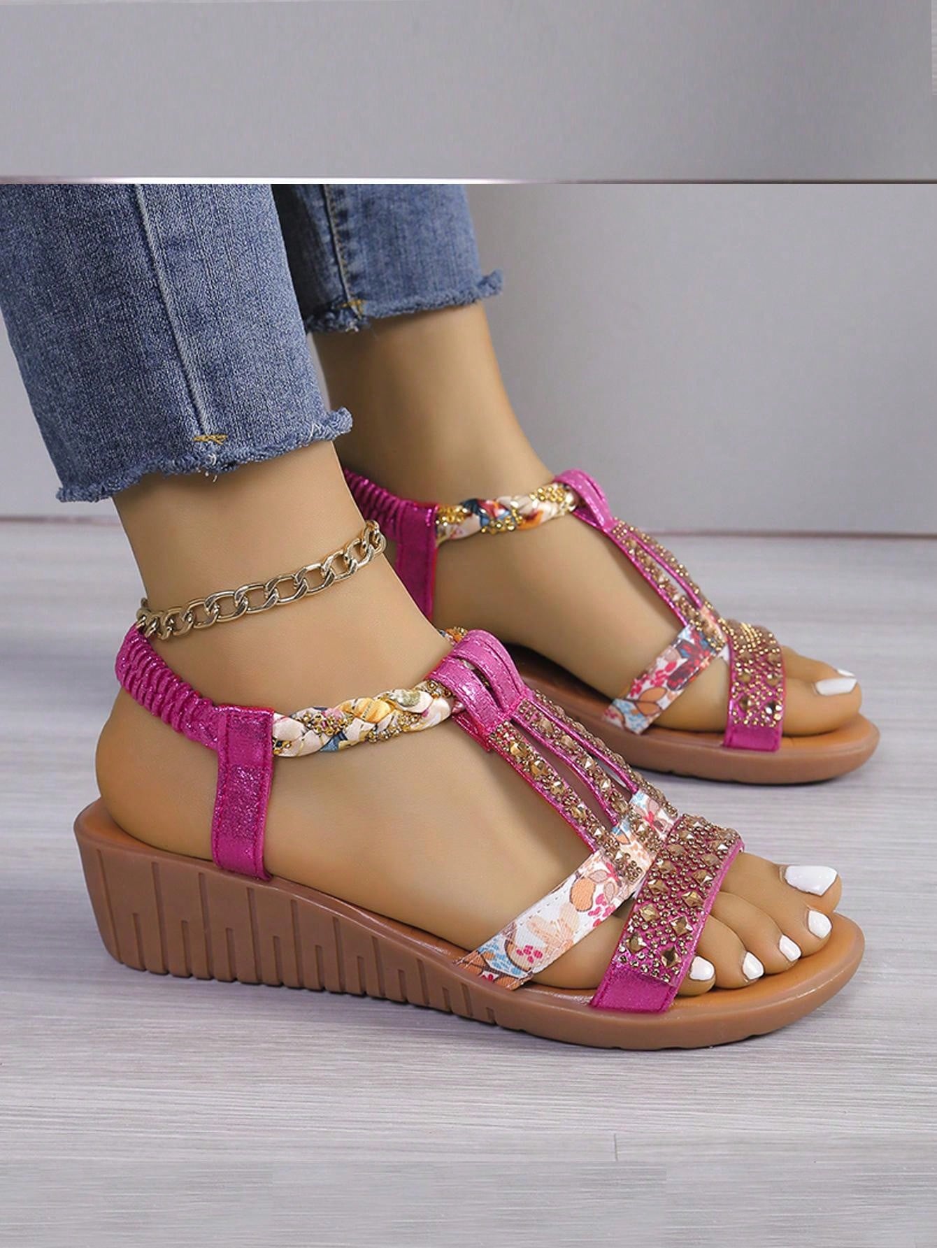 Women's Outdoor Platform Sandals, Peep Toe Ankle Strap Thick Bottom, Casual Bohemian Roman Sandals