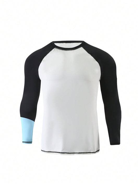 Men's Color Block Long Sleeve Surfing T-Shirt, Summer