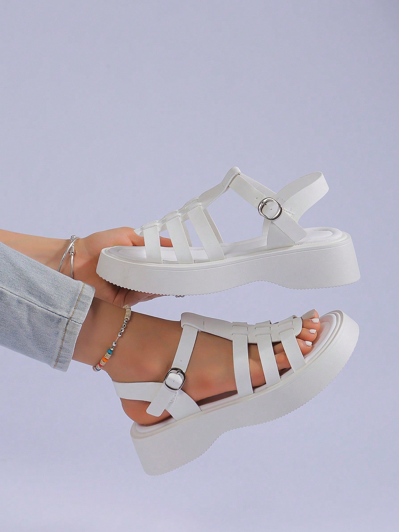 New Summer Style Girls' Sandals With Metal Buckle, Classic Teenager Shoe With Wedge Heel And Thick Sole For Casual And Student Wear