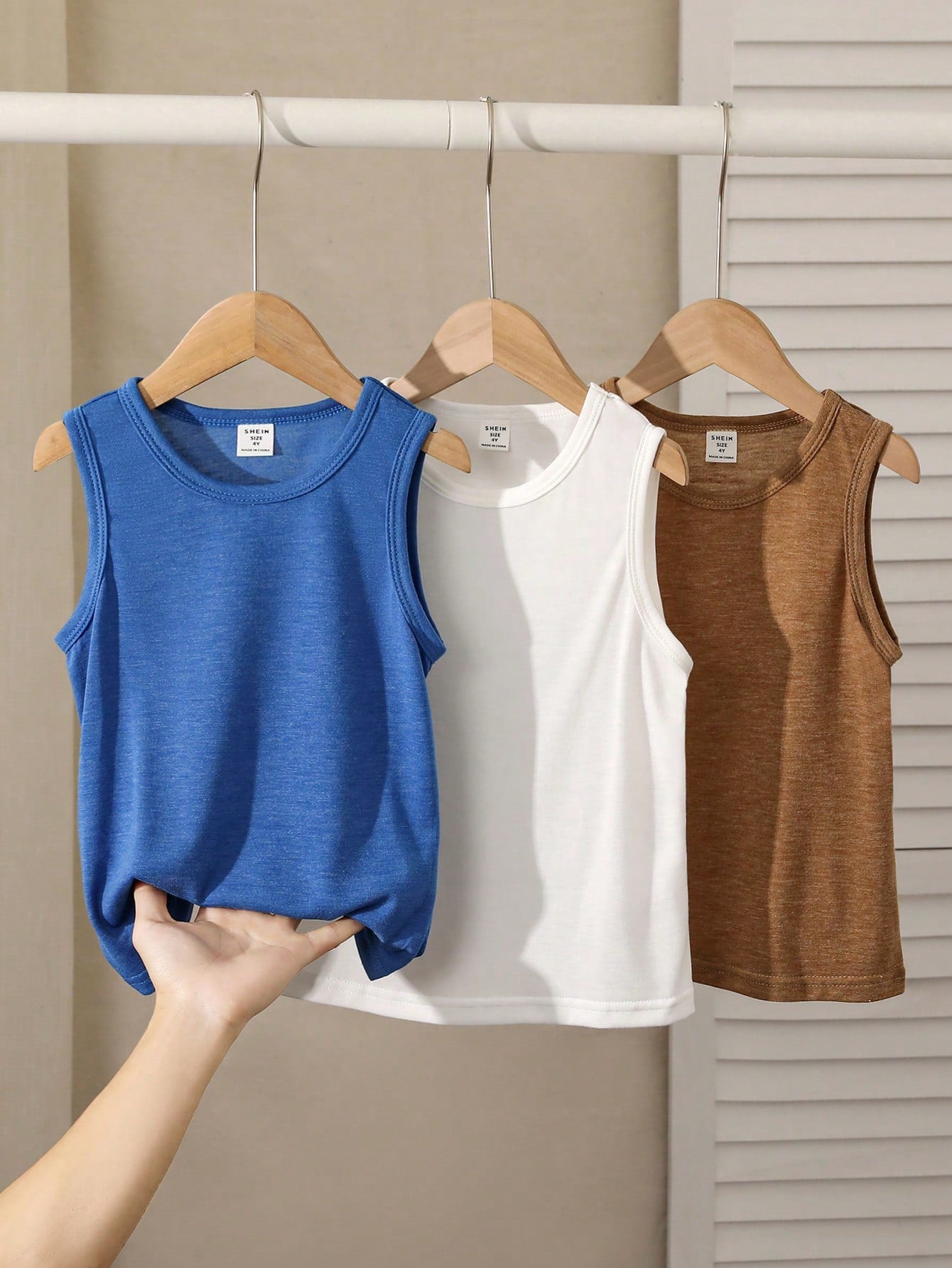 Young Boy 3pcs Casual Solid Summer Round Neck Tank Top