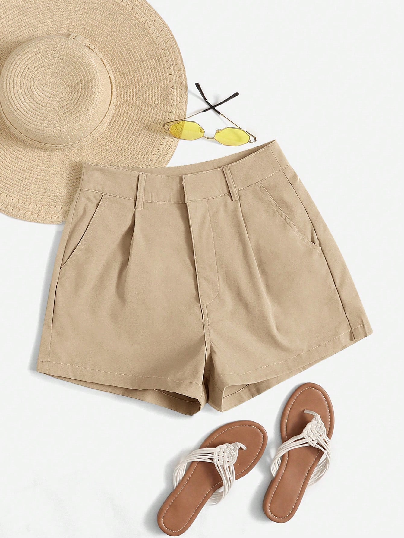 High Waist Plicated Detail Shorts