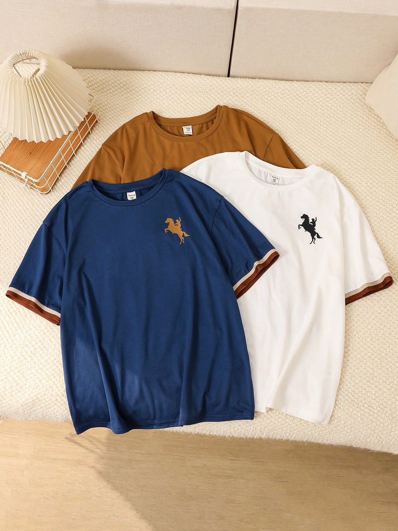 Tween Boys' Extended Size Casual Printed Sleeve Cuff Color Block Round Neck Oversized Short Sleeve Knit T-Shirt, 3pcs (1 Of Each Color) Suitable For Daily Wear, Travel, Sports Activities In Spring And Summer