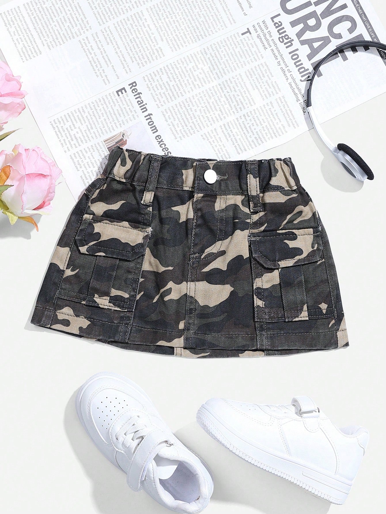 Streecool Kids Young Girl Summer Casual Camouflage Print Denim Utility Skirt