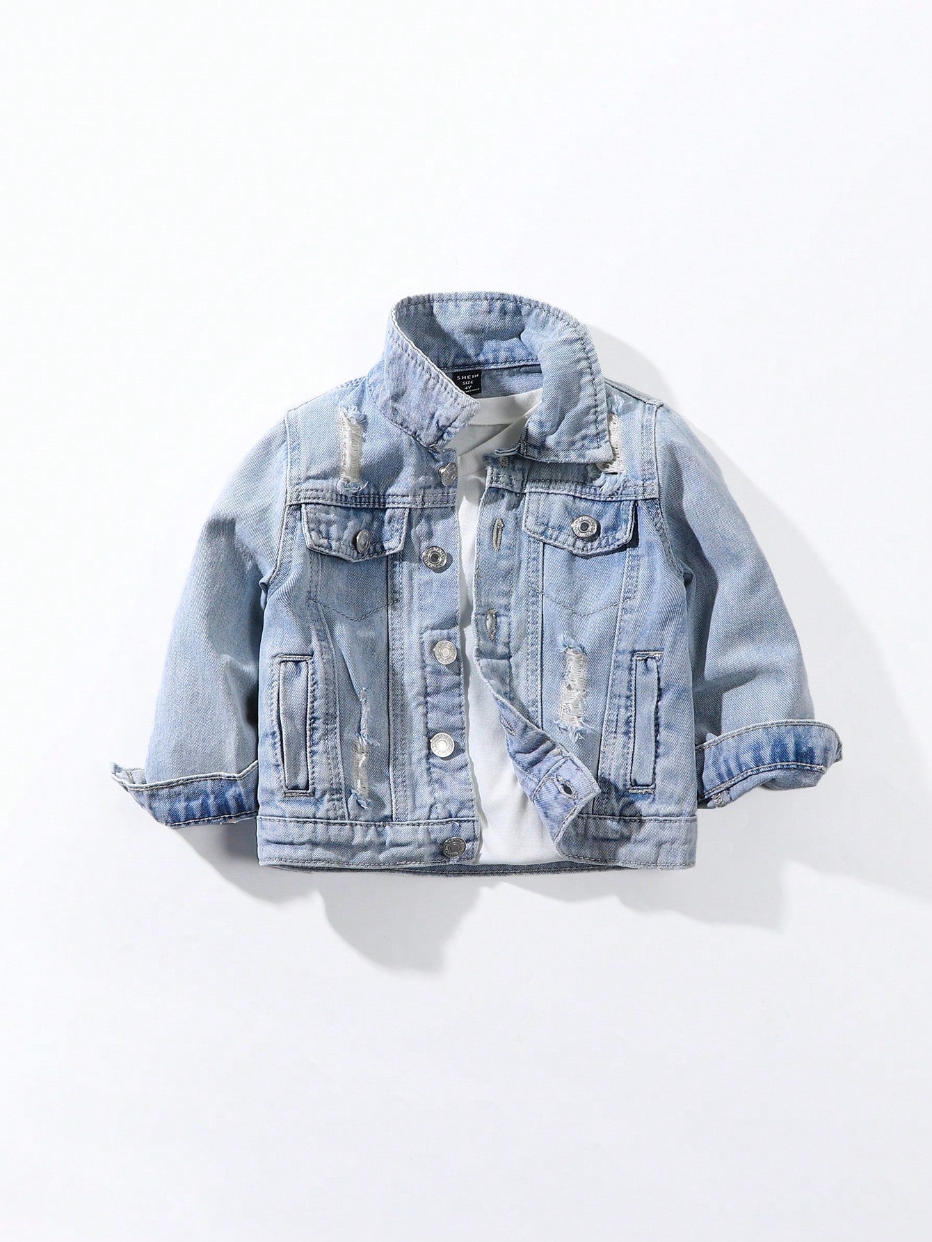 Young Boy Ripped Flap Detail Denim Jacket Without Hoodie