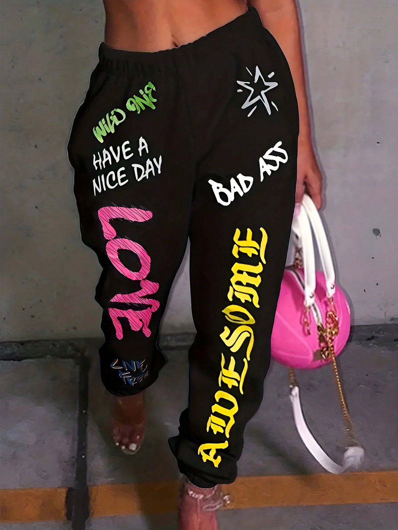 Plus Size Women's Graffiti Letter Printed Sweatpants