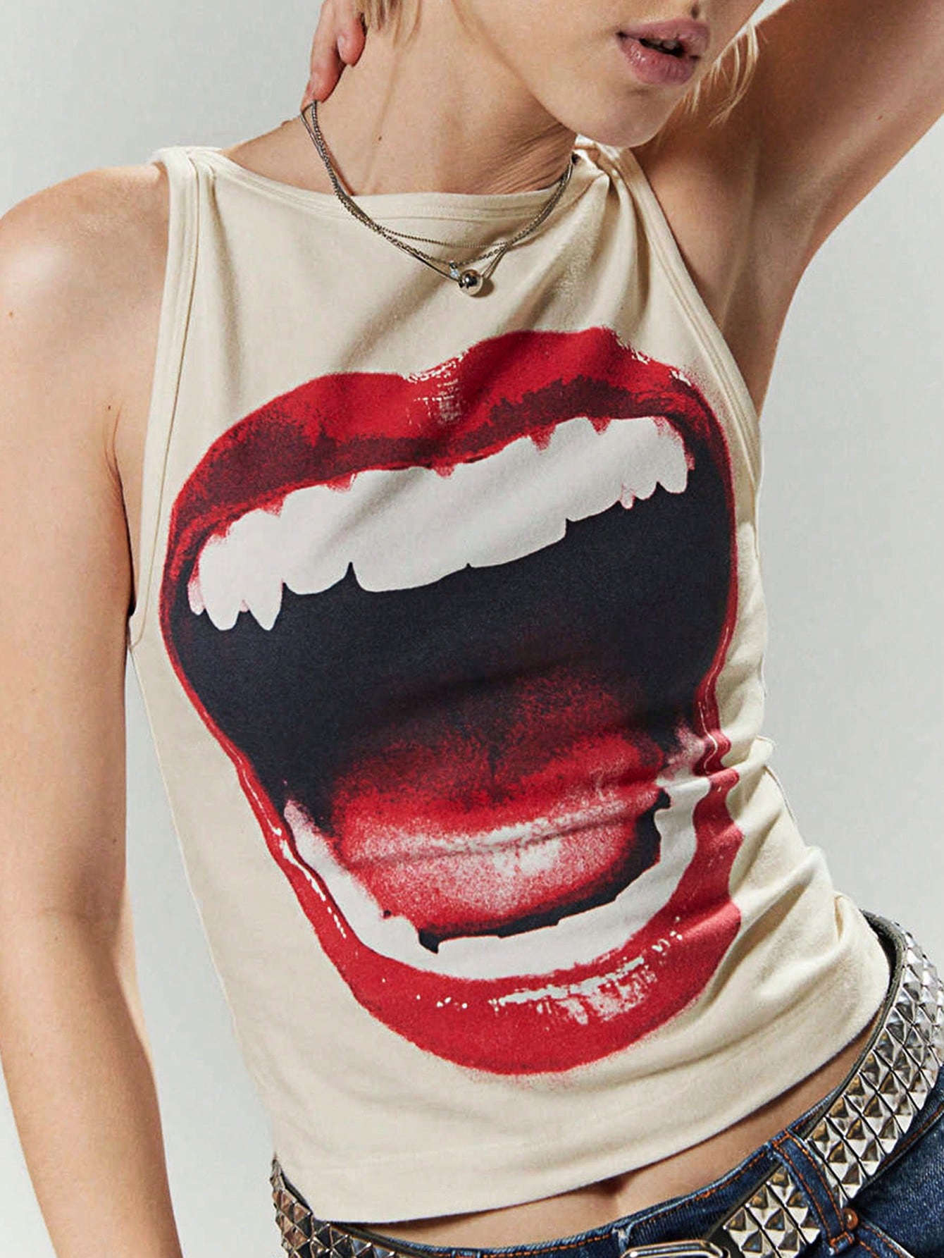 Women's Summer Lip Print Round Neck Casual Tank Top