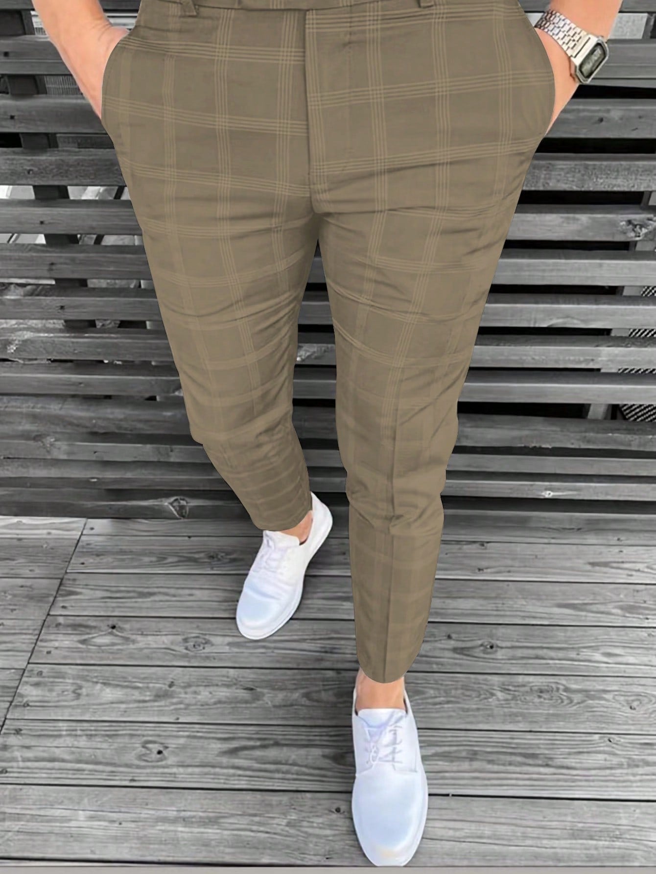 Men Solid Color Casual Suit Pants With Pockets