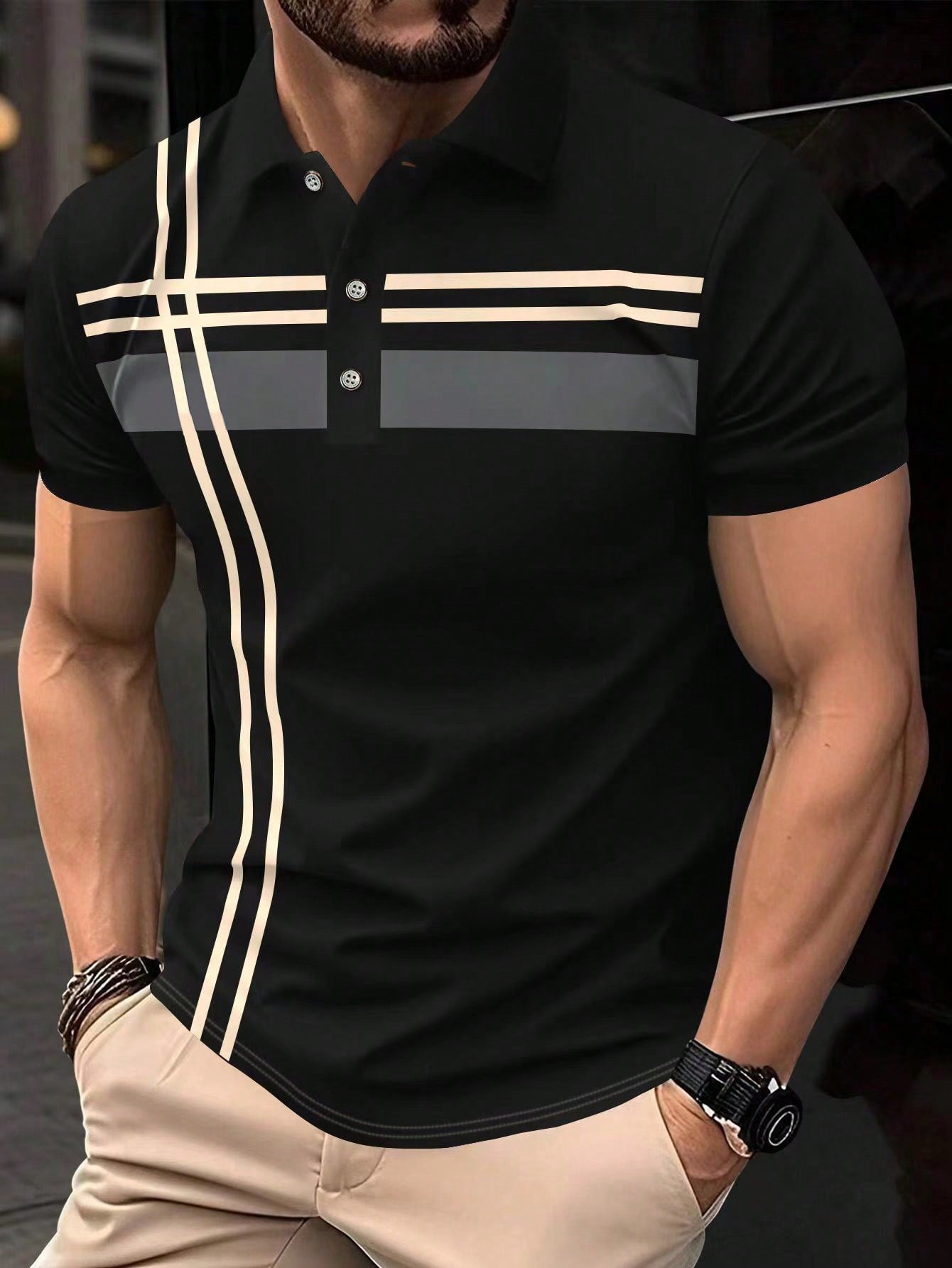 Men's Color Block Short Sleeve Polo Shirt