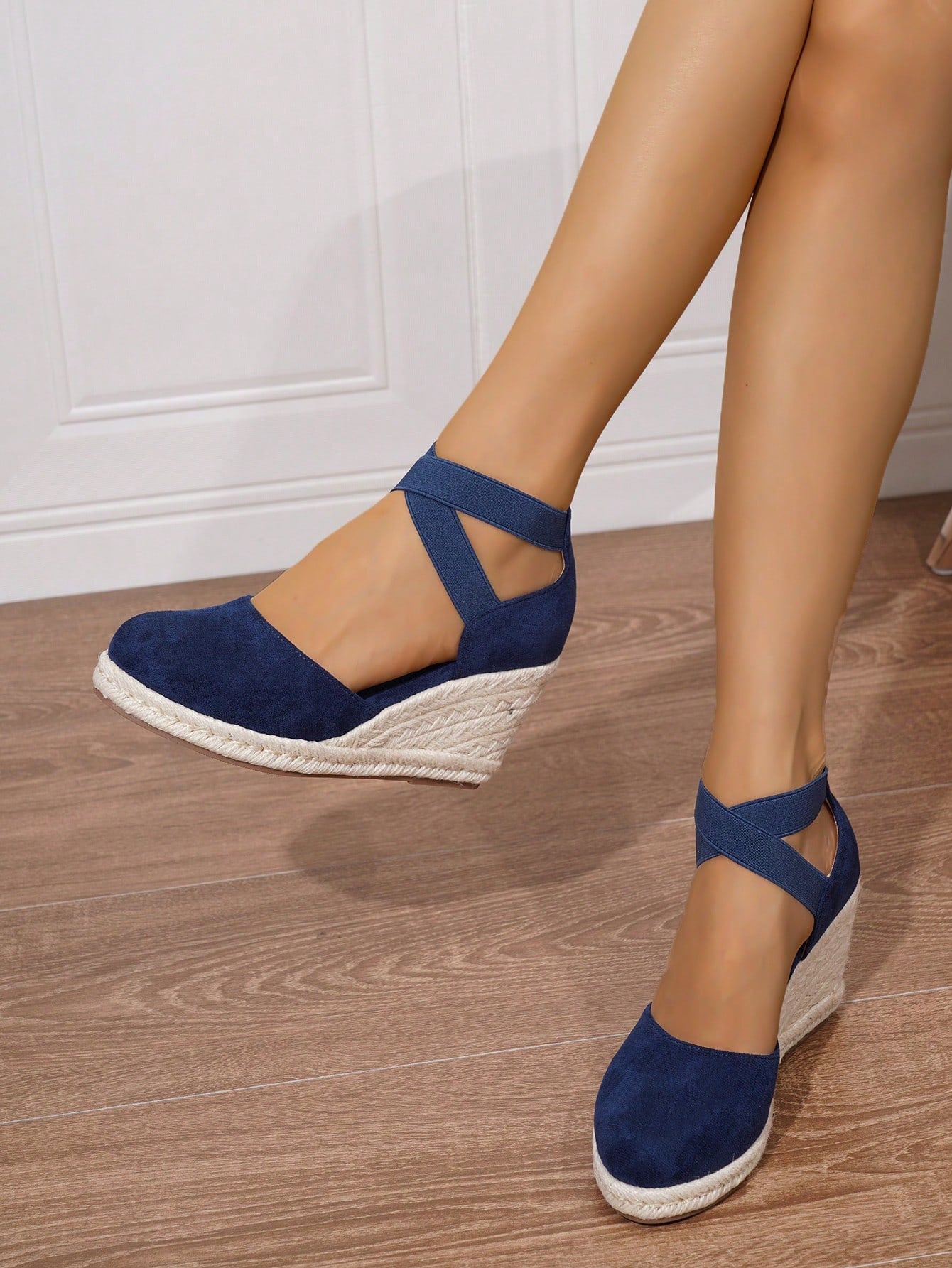 Women Minimalist Espadrille Ankle Strap Court Wedges, Vacation Outdoor Wedge Shoes