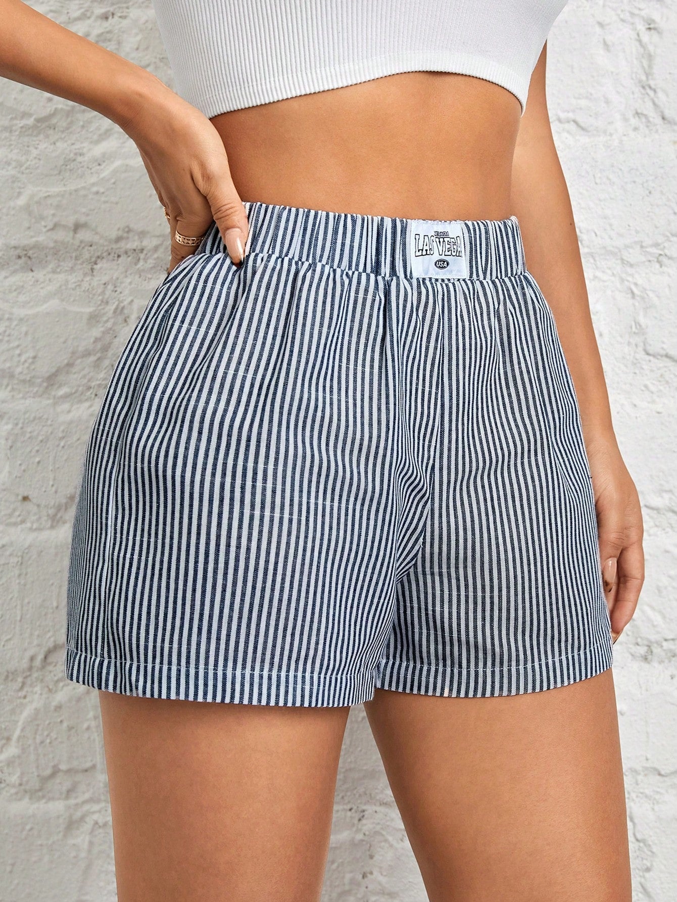 Women's Blue Woven Striped Shorts