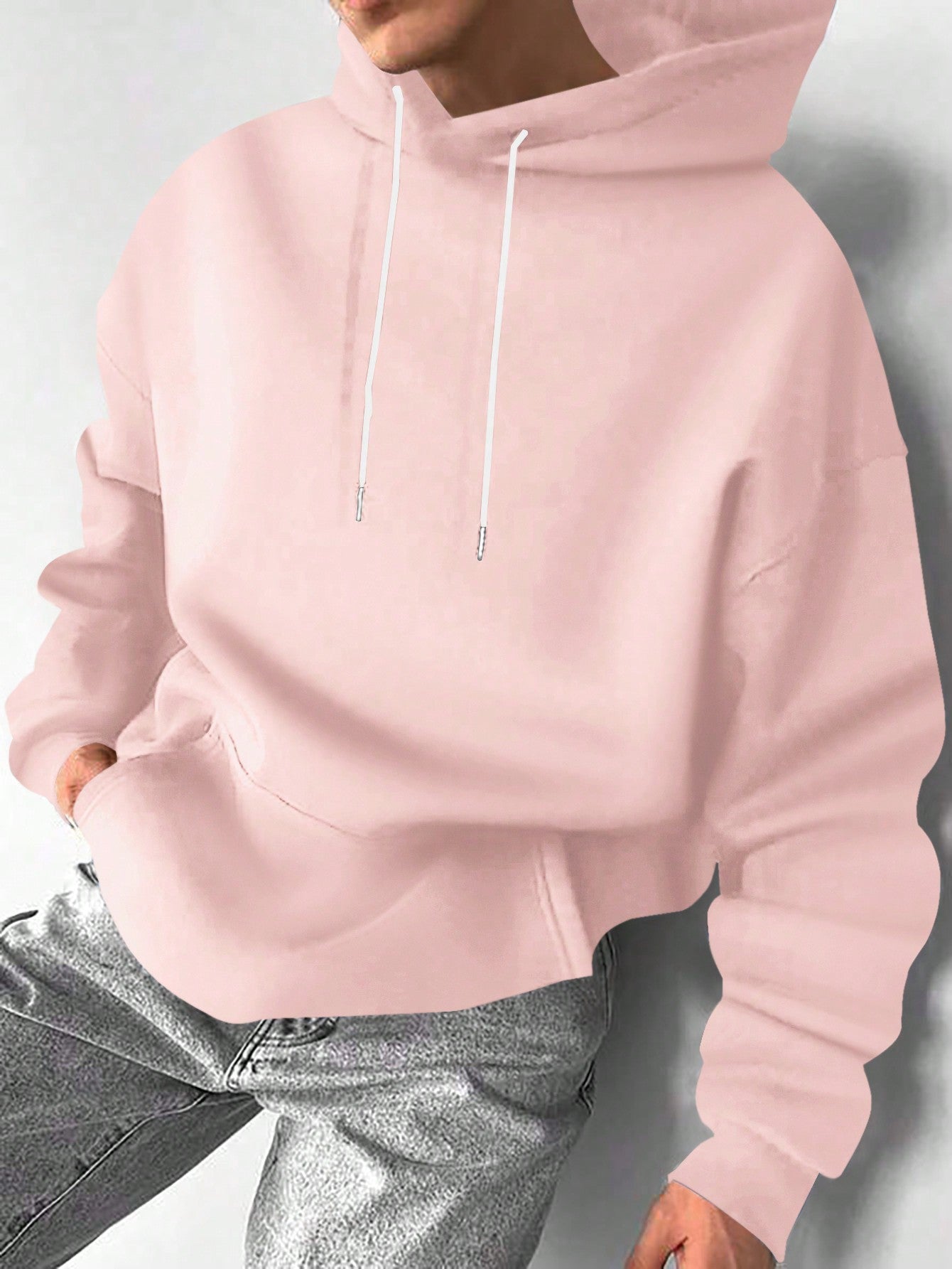 Men's Solid Color Drop-Shoulder Long Sleeve Casual Hoodie