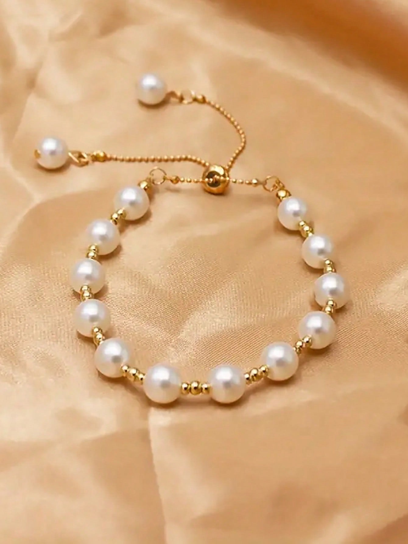 Adjustable Elegant Faux Pearl Beaded Bracelet, Suitable For Girls, Ideal Choice As A Gift, 1pc