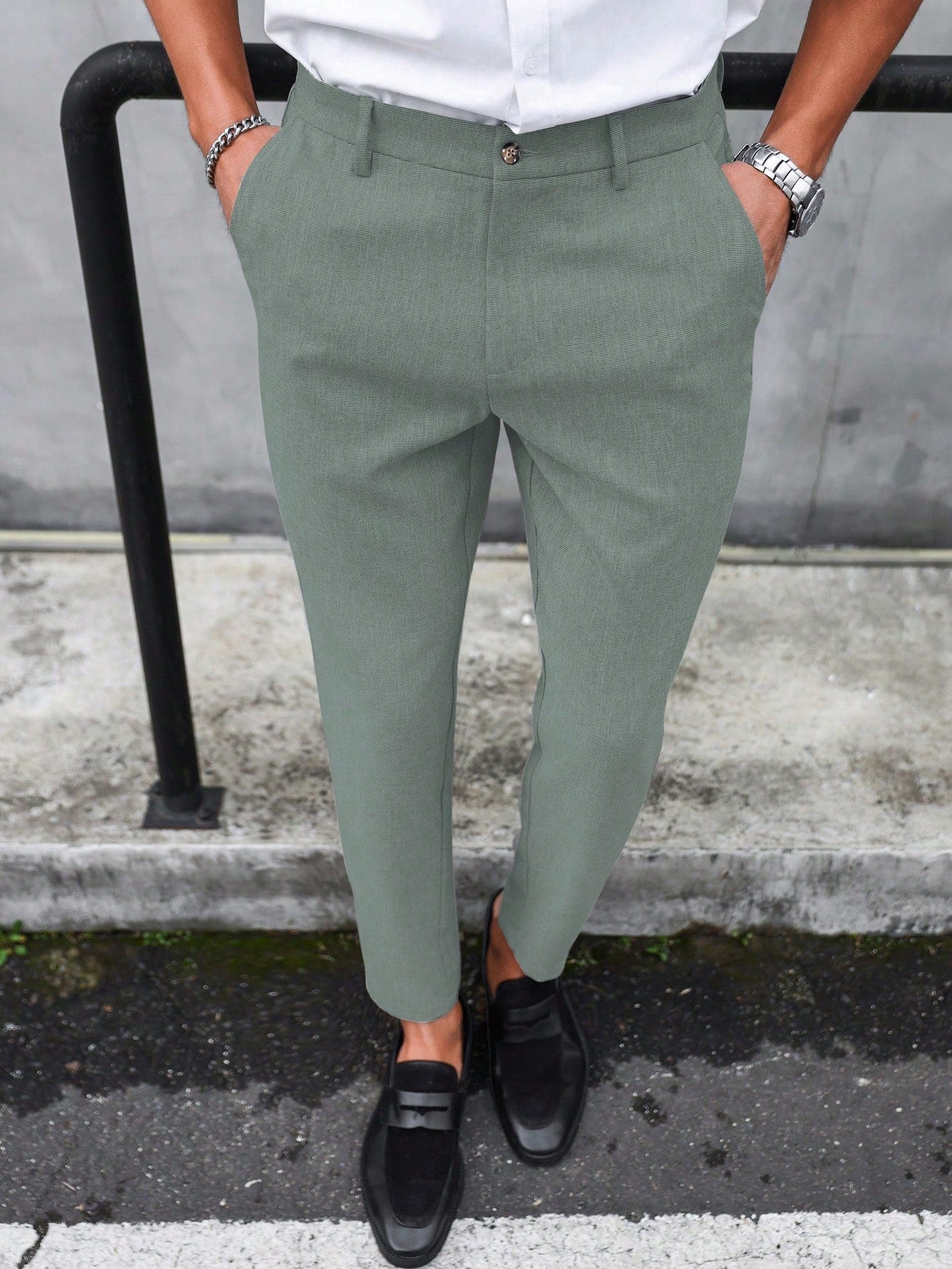 Solid Color Slim Fit Suit Pants With Pockets