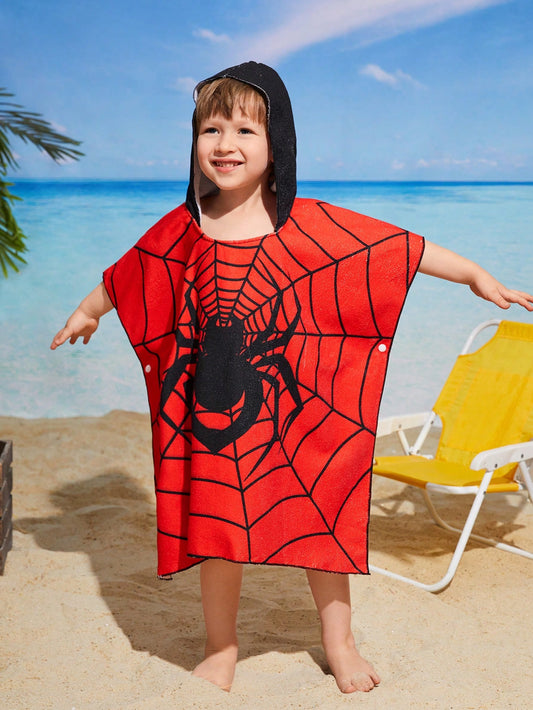 Young Boy Cartoon Printed Hooded Swim Cover-Up