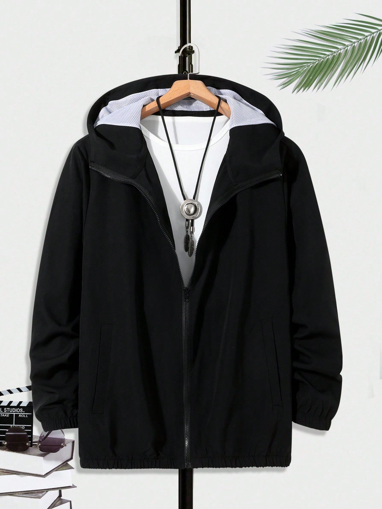 Men's Plus Size Plain Hooded Long Sleeve Jacket