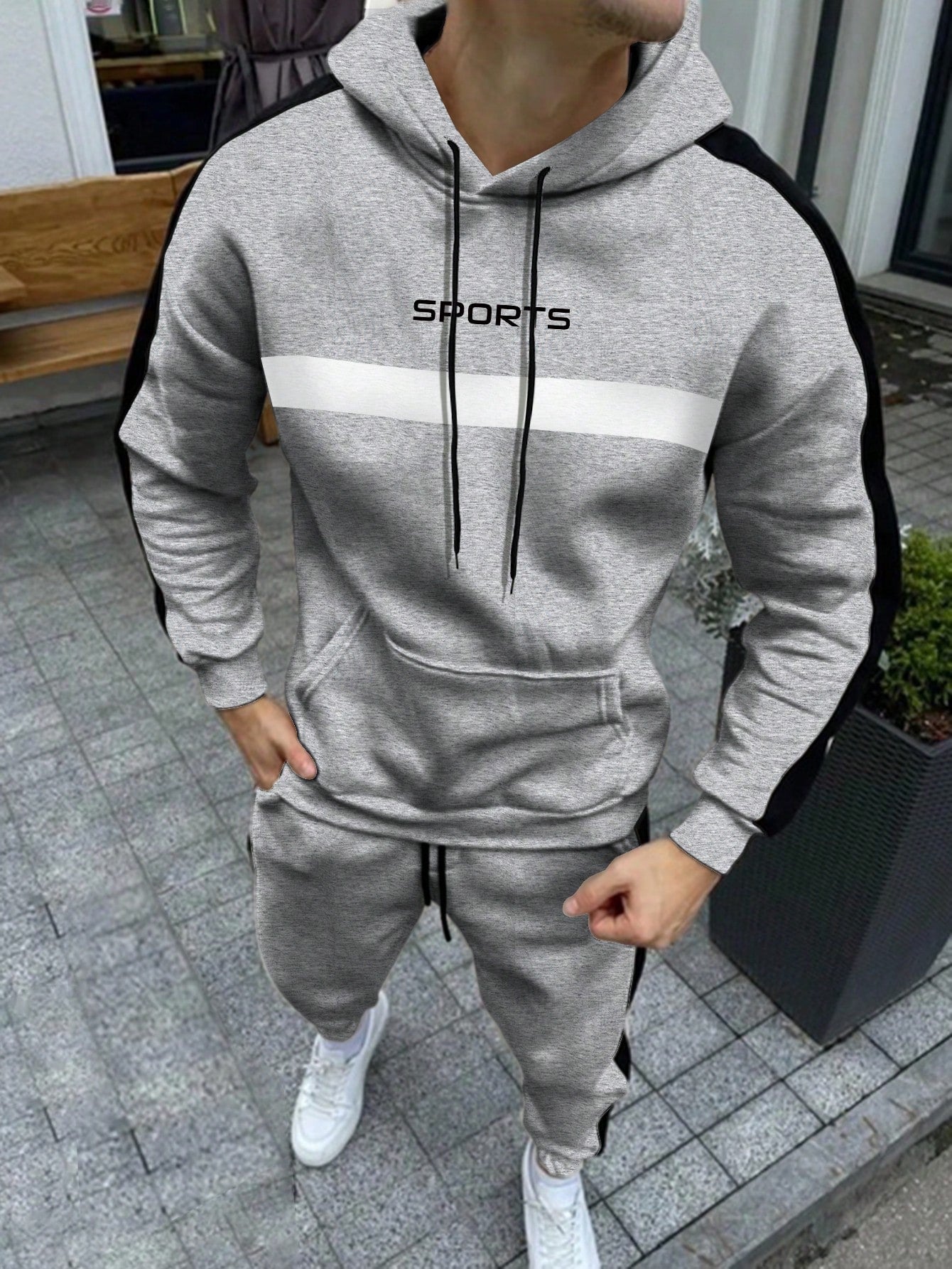 Men's Simple Daily Hooded Sweatshirt And Long Pants Set