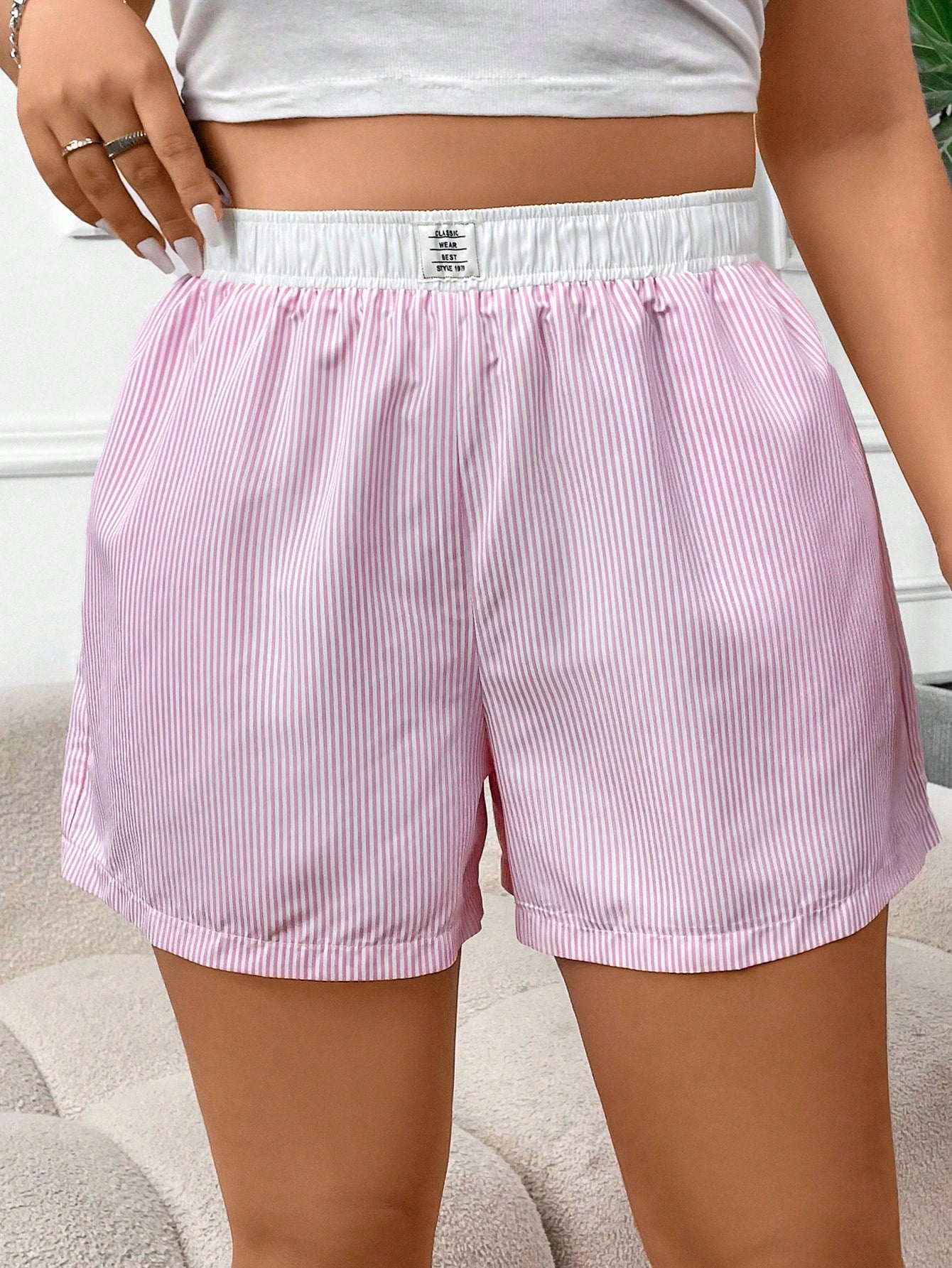 Plus Size Contrast Color Striped Casual Beach Shorts