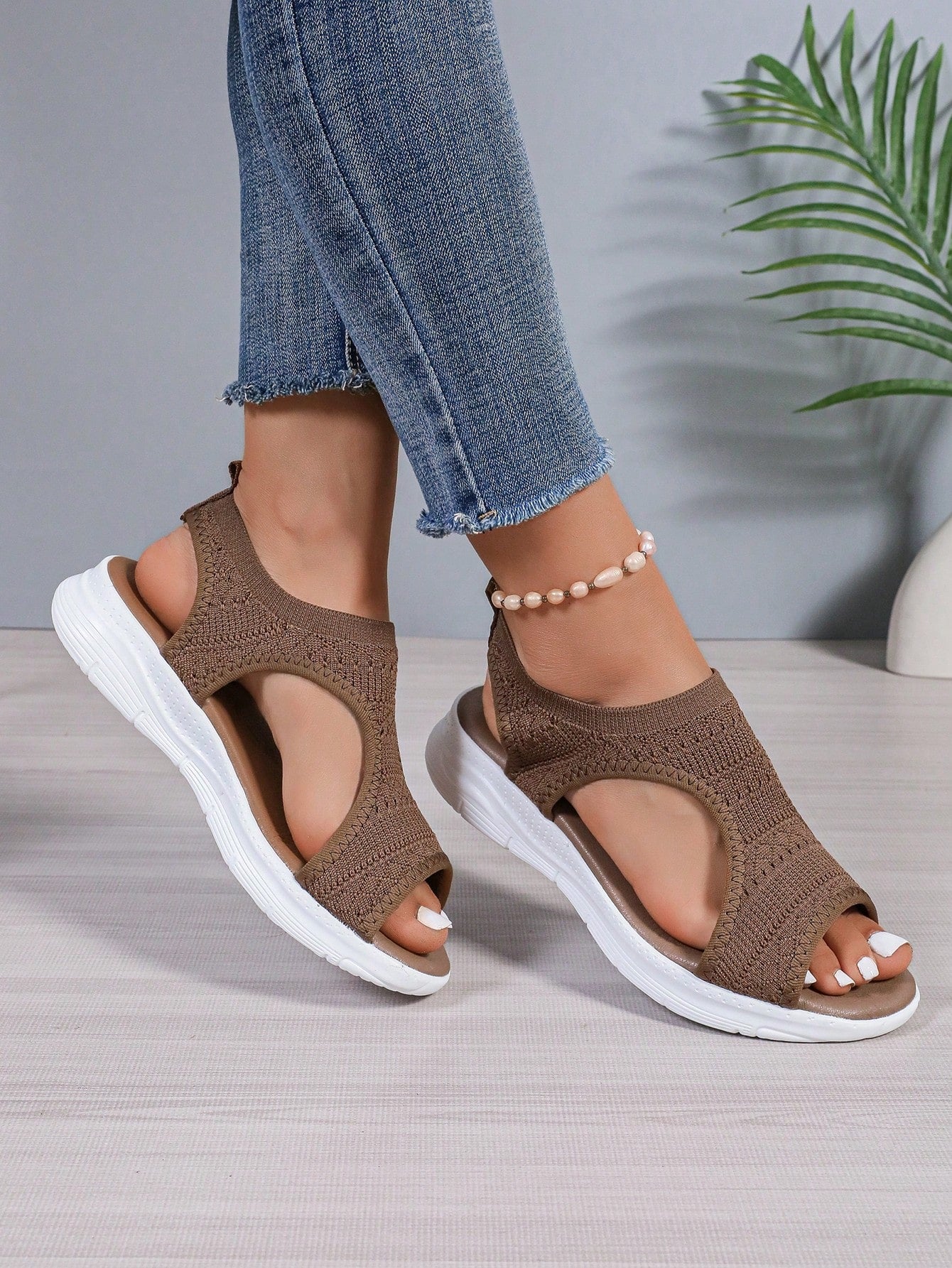 Women Slippers Summer Plus Size Wedge Chunky Platform Pink Slides High Heel Beach Sandals Casual Woven Pink Slippers