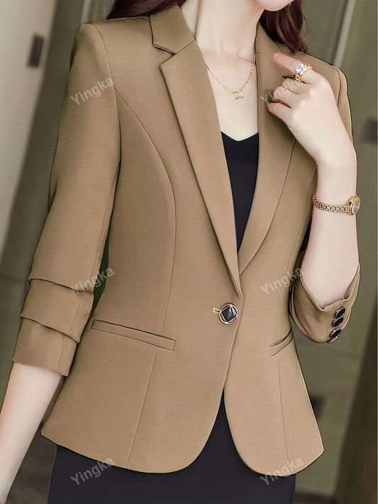 Women's Single-Breasted Solid Color Elegant Long Sleeve Blazer