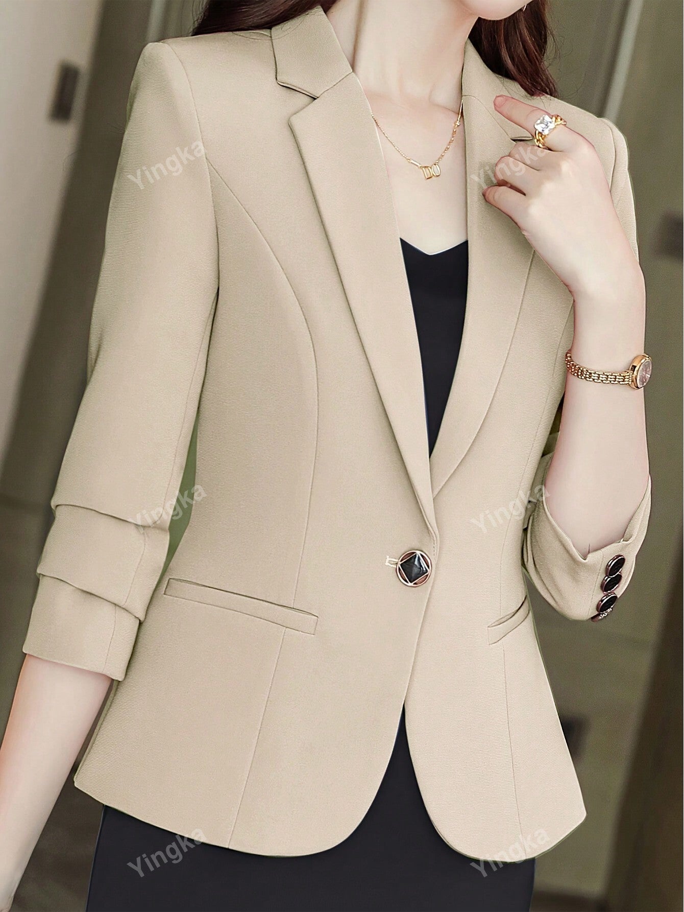 Women's Single-Breasted Solid Color Elegant Long Sleeve Blazer