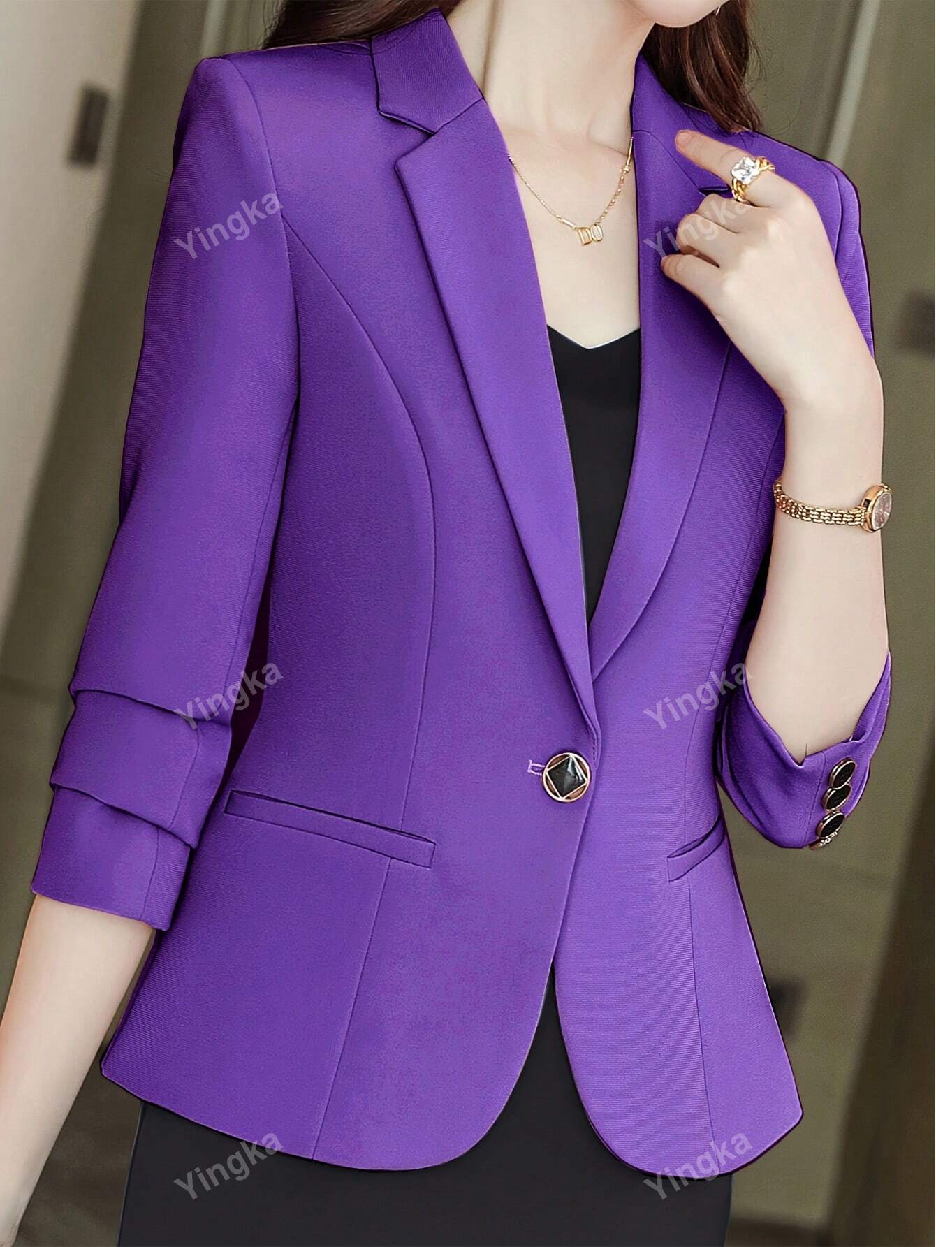 Women's Single-Breasted Solid Color Elegant Long Sleeve Blazer