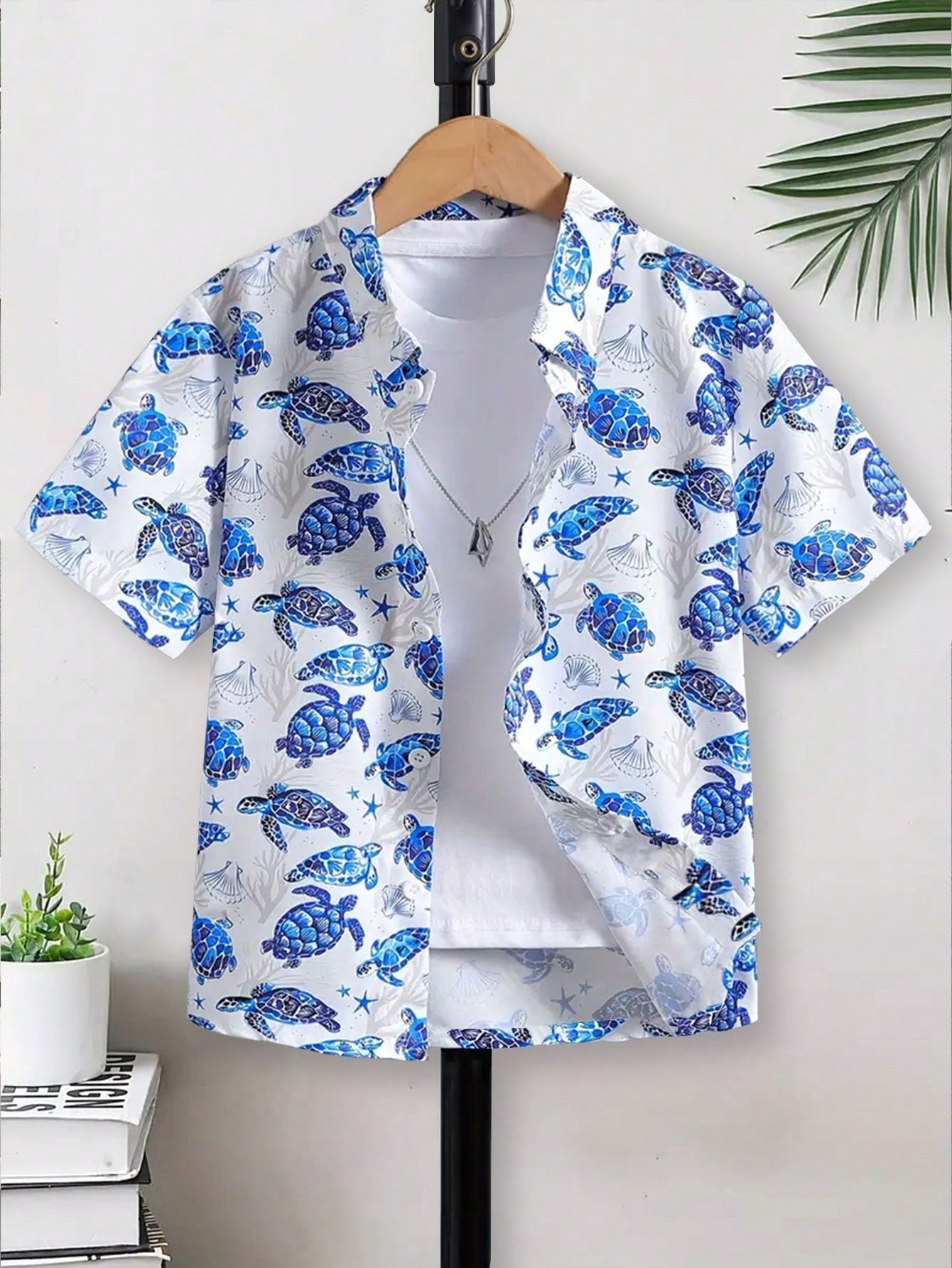 Young Boy 2024 Spring Summer New Arrival Cool Randomly Cut Turtle Printed Casual Short Sleeve Shirt