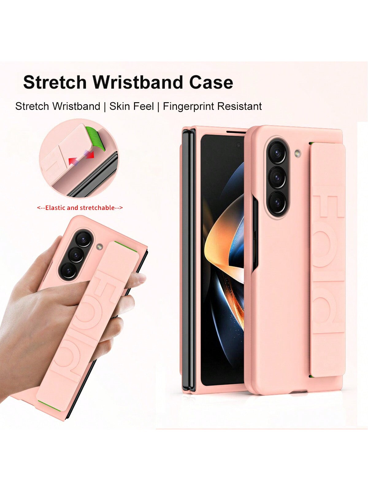 1 Pc Black Compatible With Samsung Galaxy Z Fold 6/Z Fold 5 Case With Strap, Anti-Scratch Shockproof PC [Non Slip Matte Touch] Slim Protective Z Fold 3 Phone Case With Elastic Finger Wristband, Shockproof Hard PC Cover Women Men Compatible With Samsung Ga