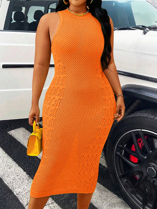 Plus Size Women's Solid Color Sleeveless Bodycon Sweater Dress For Summer